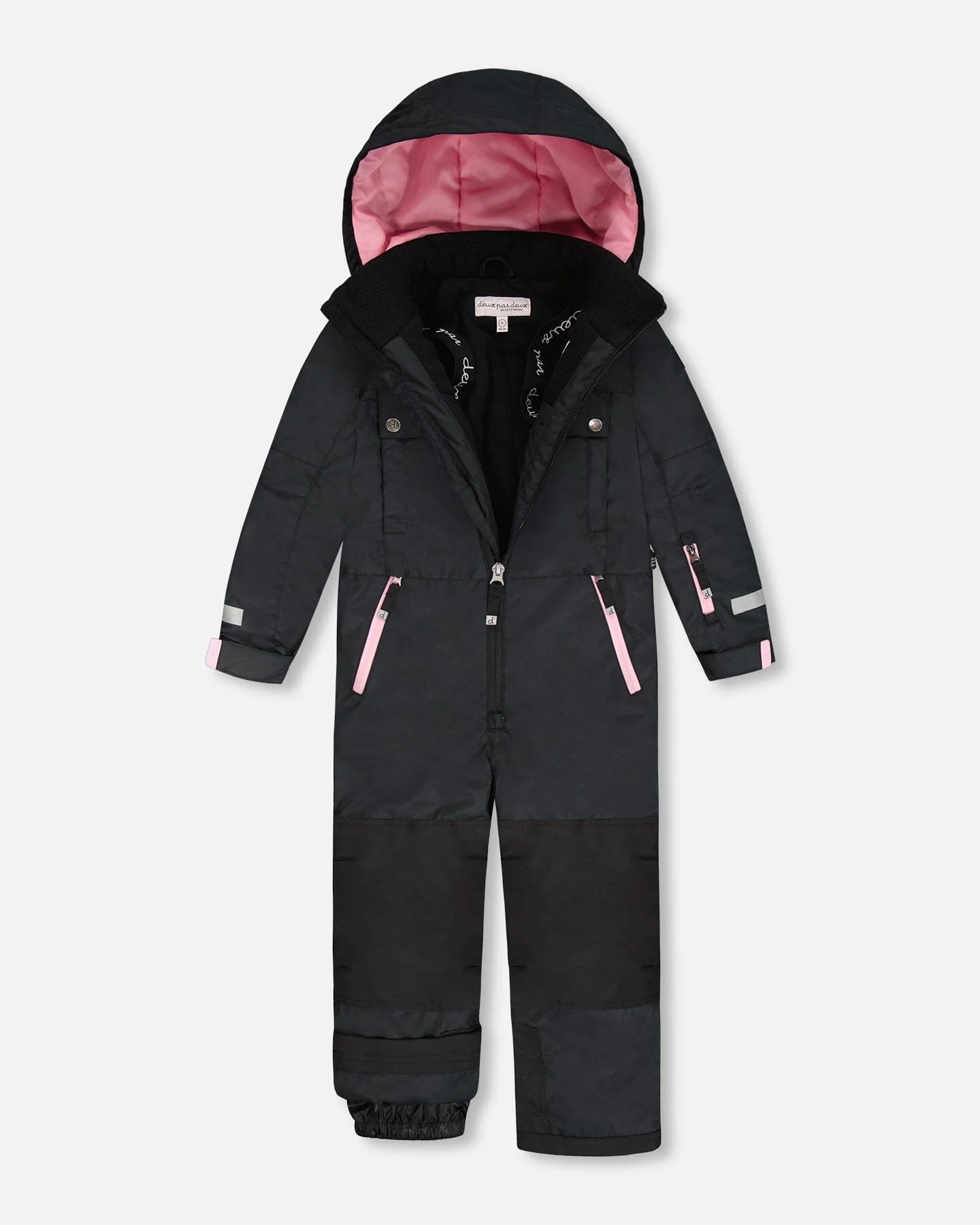 One-Piece Teknik Snowsuit Black With Pink - Deux par Deux