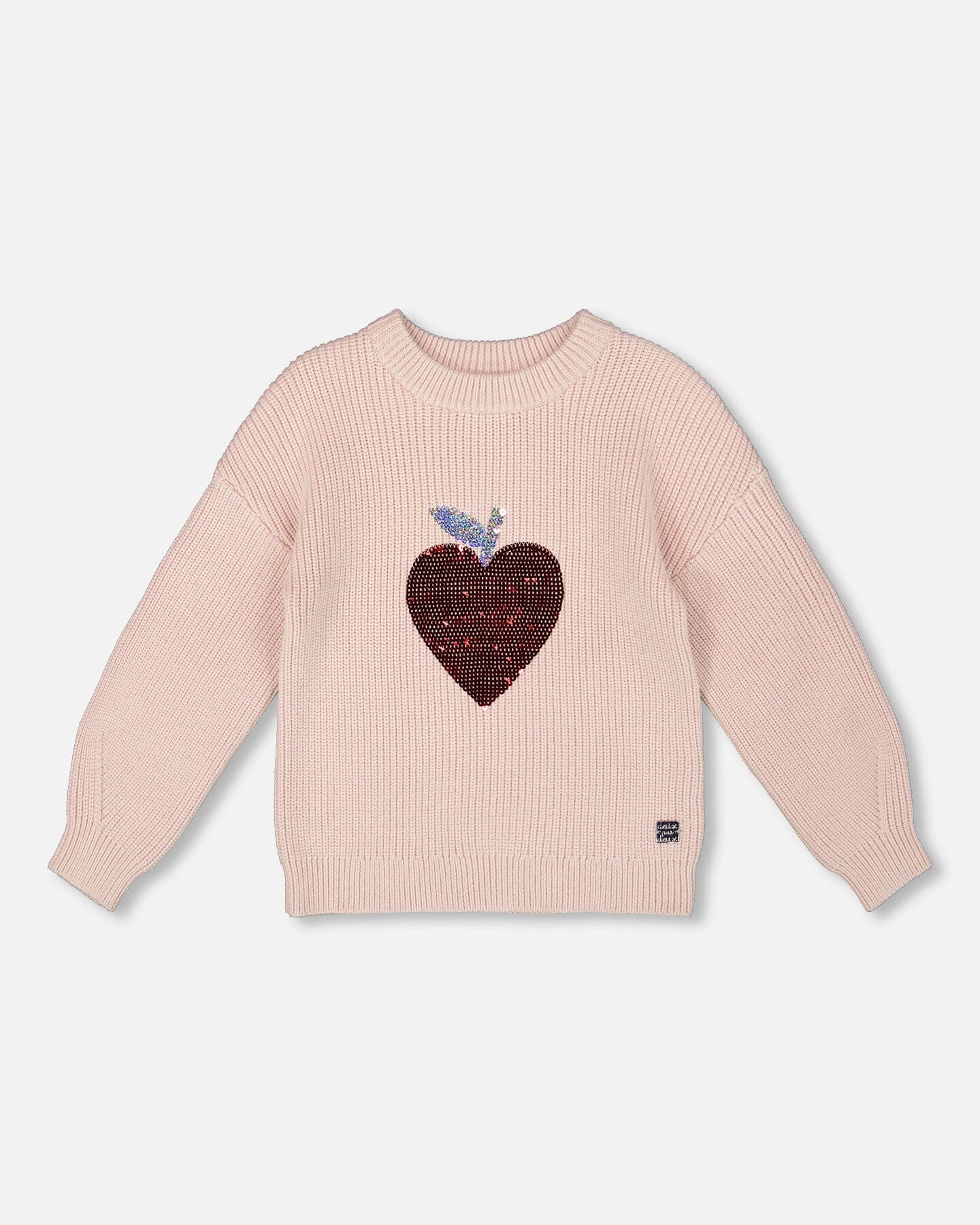 Knit Sweater Pinkish White With Sequin Heart - Deux par Deux
