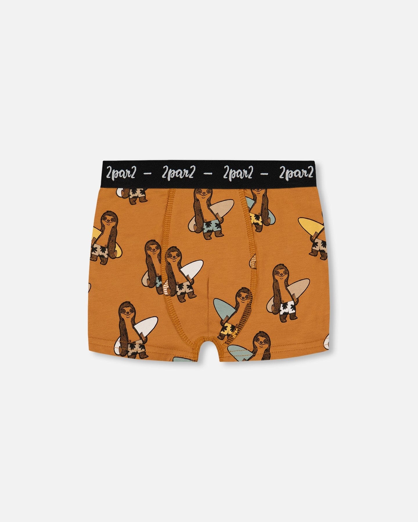 Printed Organic Cotton Boxer Shorts Sloths On Tan Background - Deux par Deux