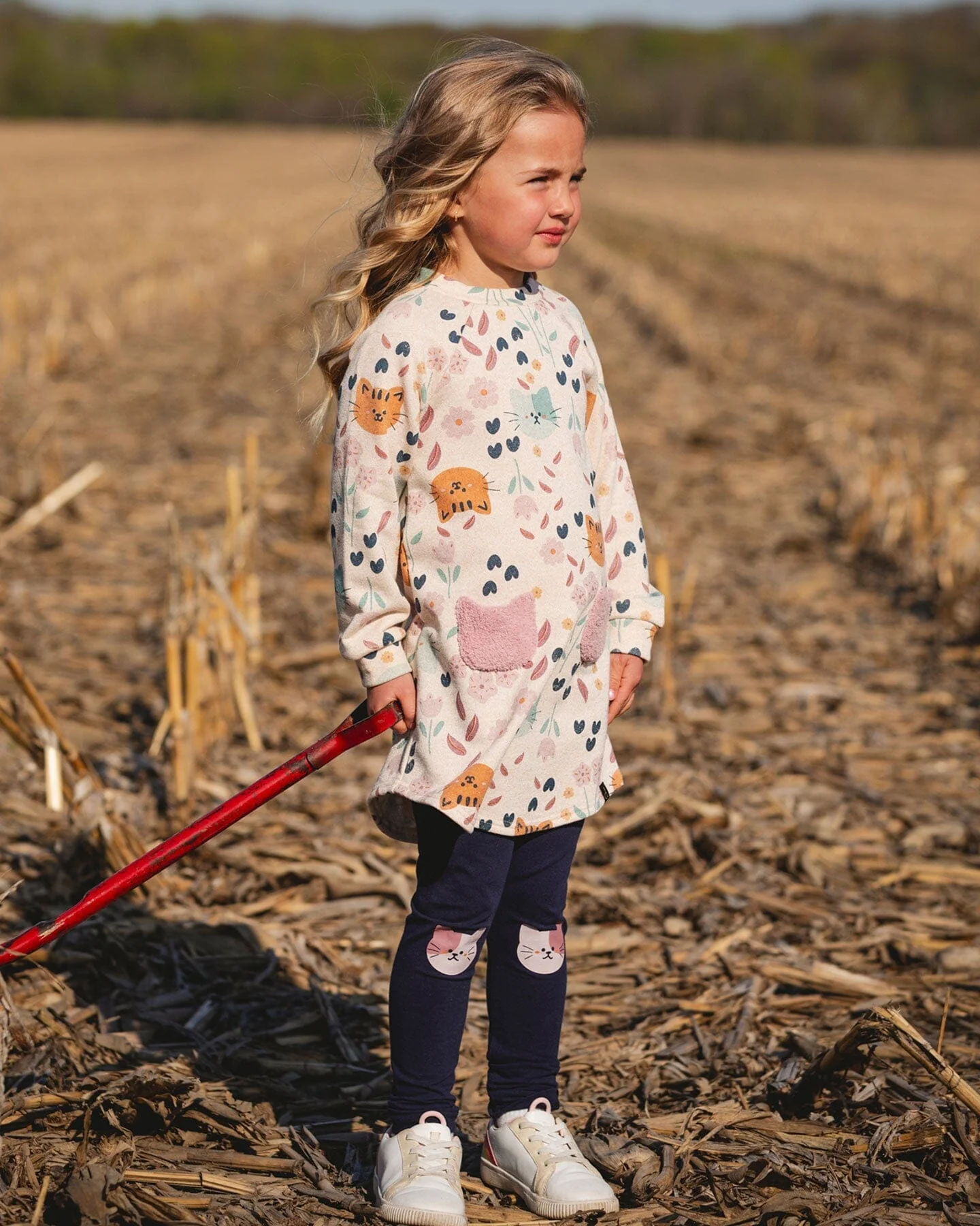 Organic Cotton Jersey Leggings Dark Blue With Cats - Deux par Deux