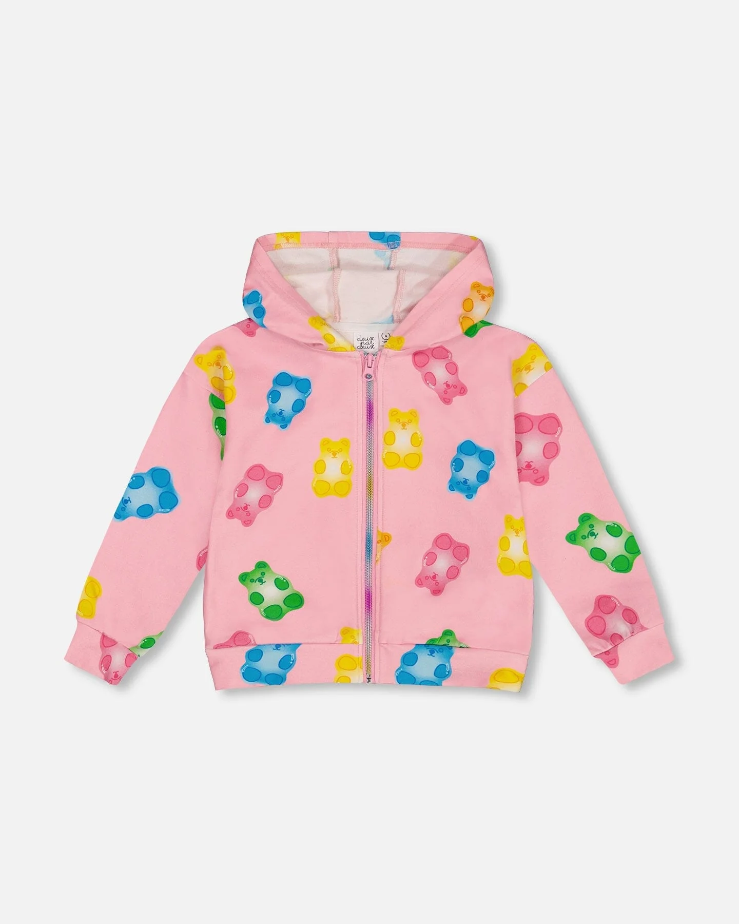 Printed French Terry Hoodie Cardigan Pink Multicolored Gummies - Deux par Deux