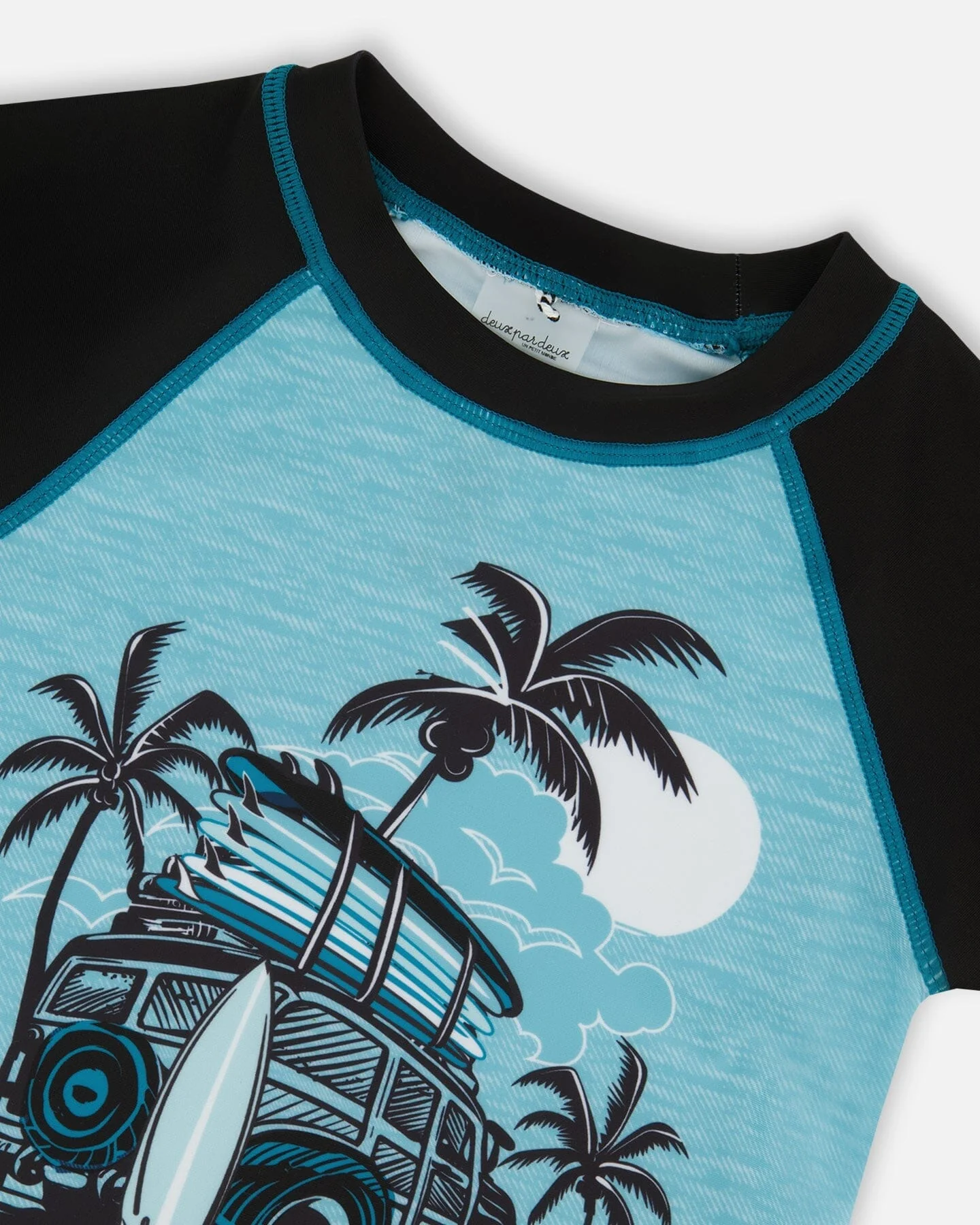 Short Sleeve Rashguard Light Blue And Black - Deux par Deux