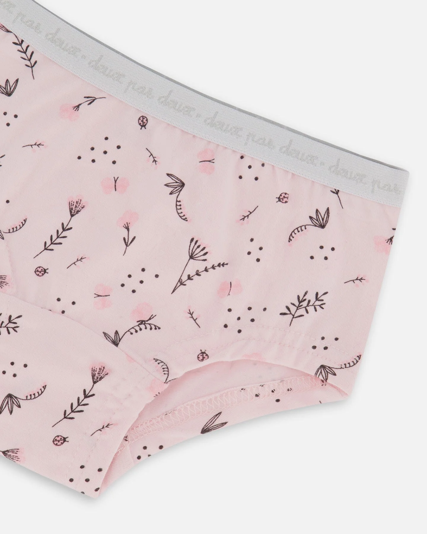 Printed Organic Cotton Boyshort Panty Small Pink Flowers On Pale Pink Background - Deux par Deux