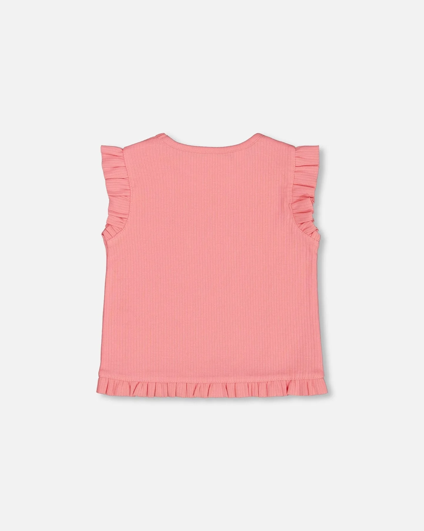 Rib Tank Top With Frills Coral Pink - Deux par Deux