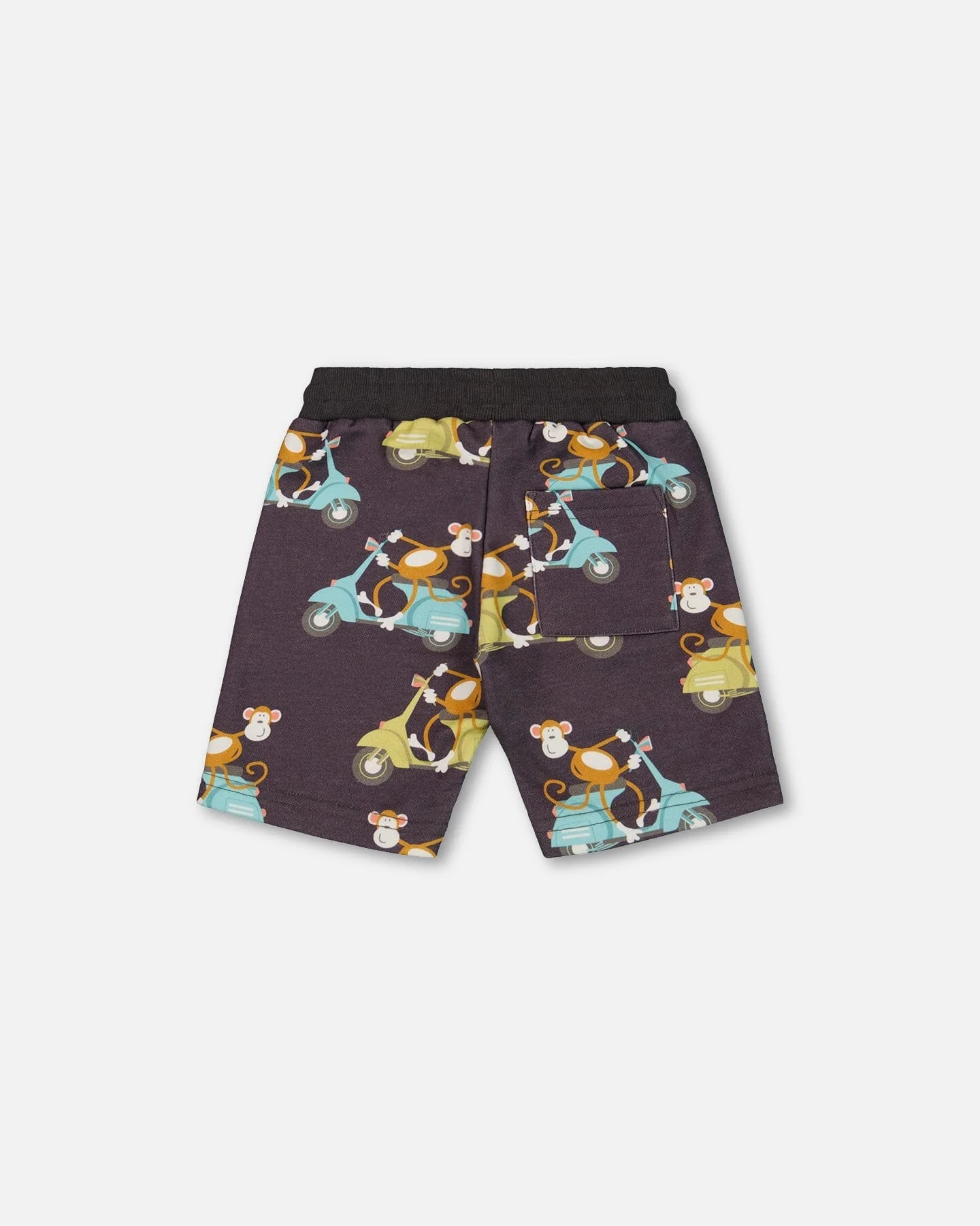 Printed French Terry Short Monkey On Navy Moped - Deux par Deux