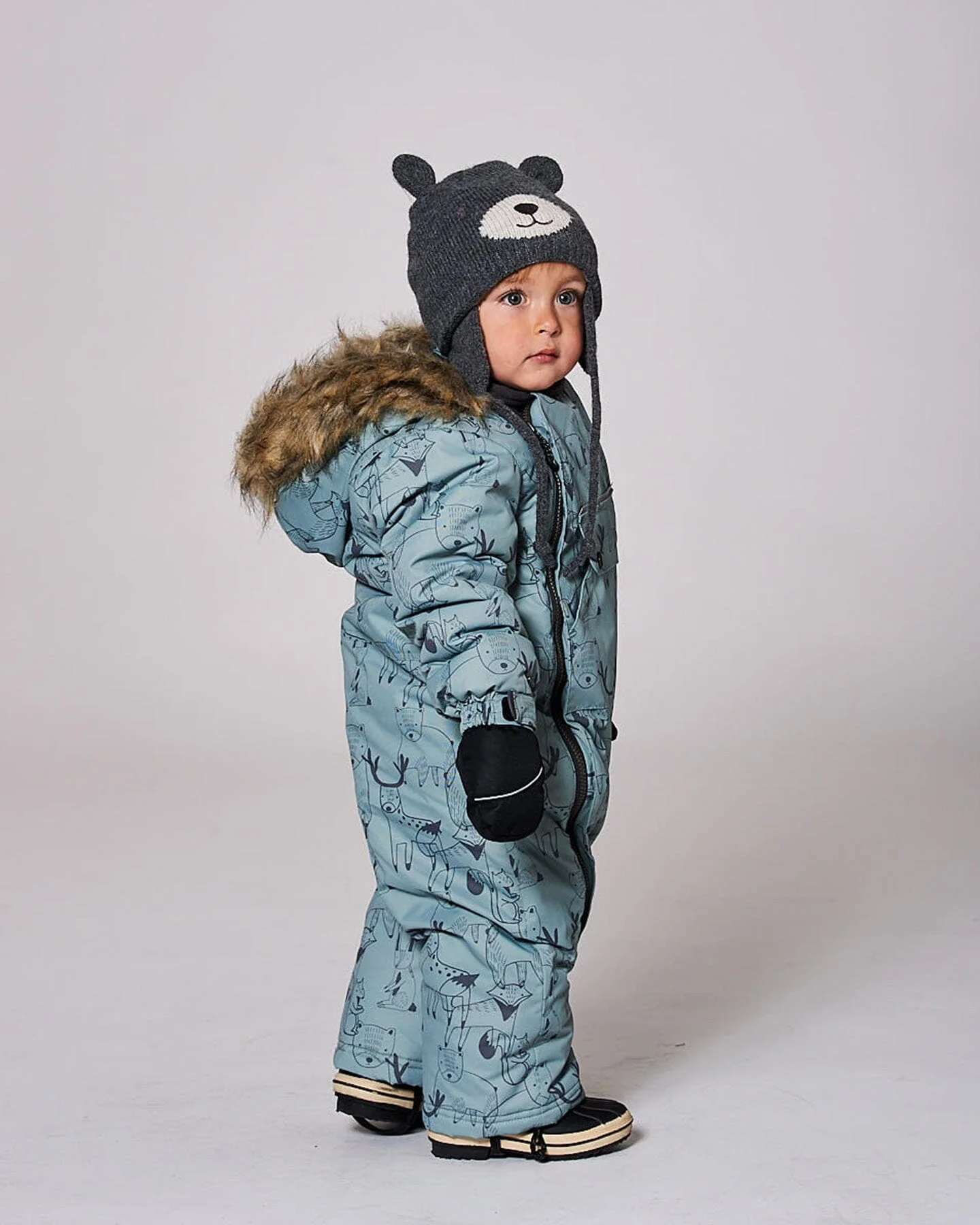 Lined Knit Hat With Ears Gray - Deux par Deux