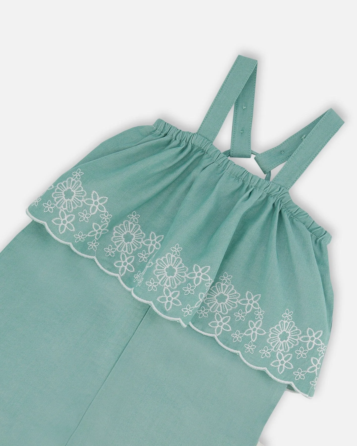 Chambray Jumpsuit With Embroidery Light Blue - Deux par Deux