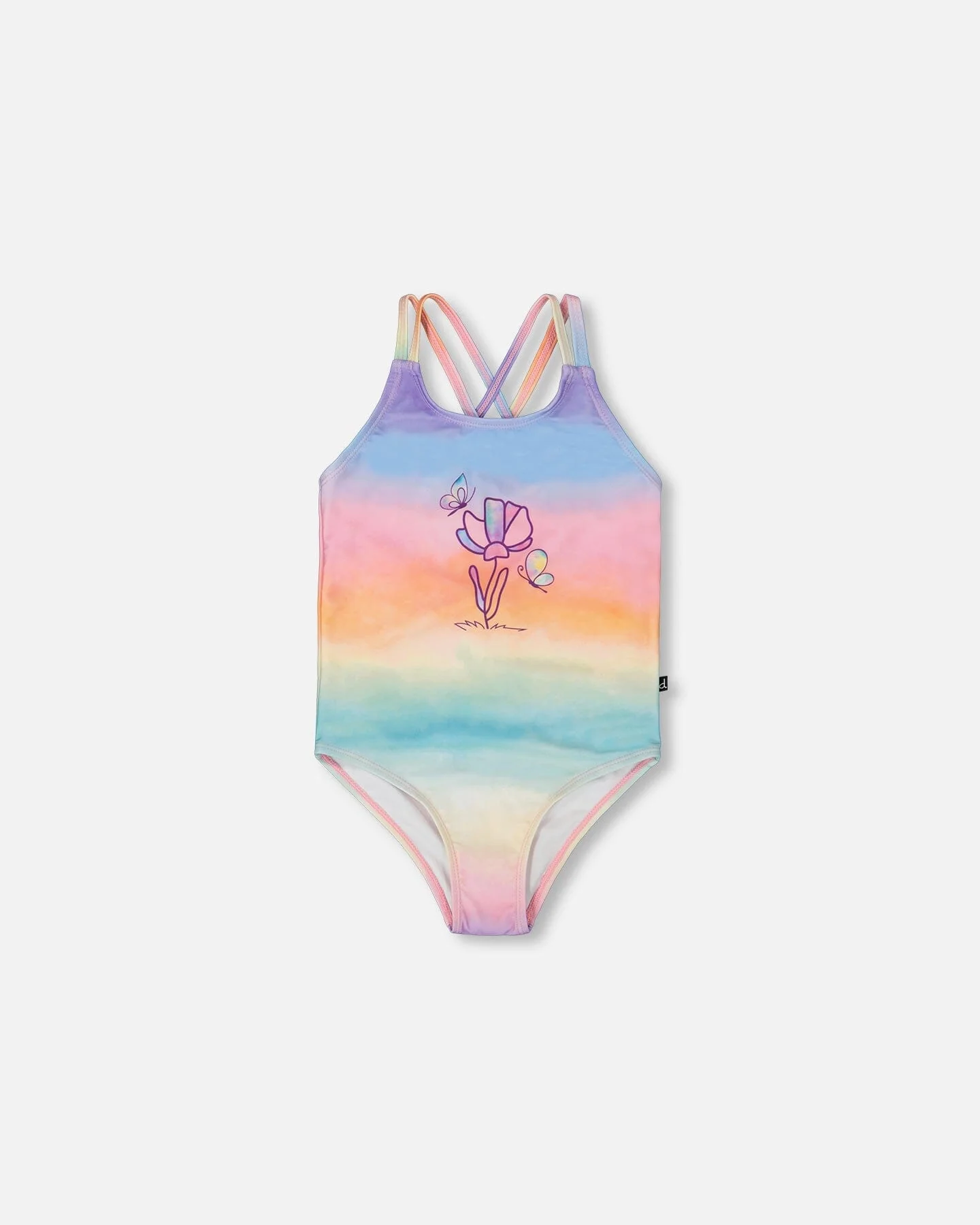 Printed One-Piece Swimsuit Flowers On Multicolored Background - Deux par Deux