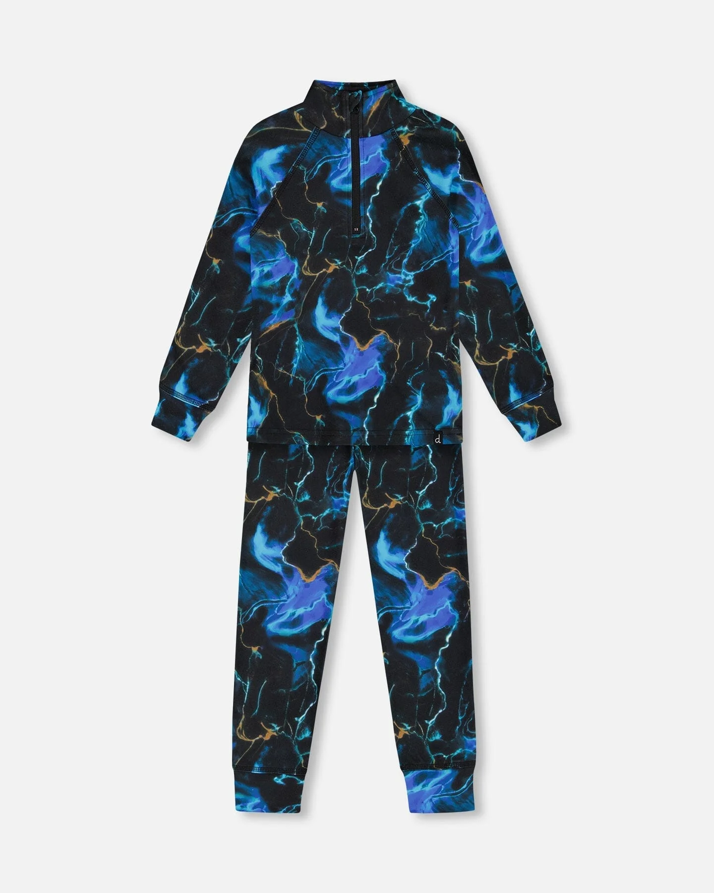 Two Piece Thermal Underwear Set Black Printed Storm - Deux par Deux