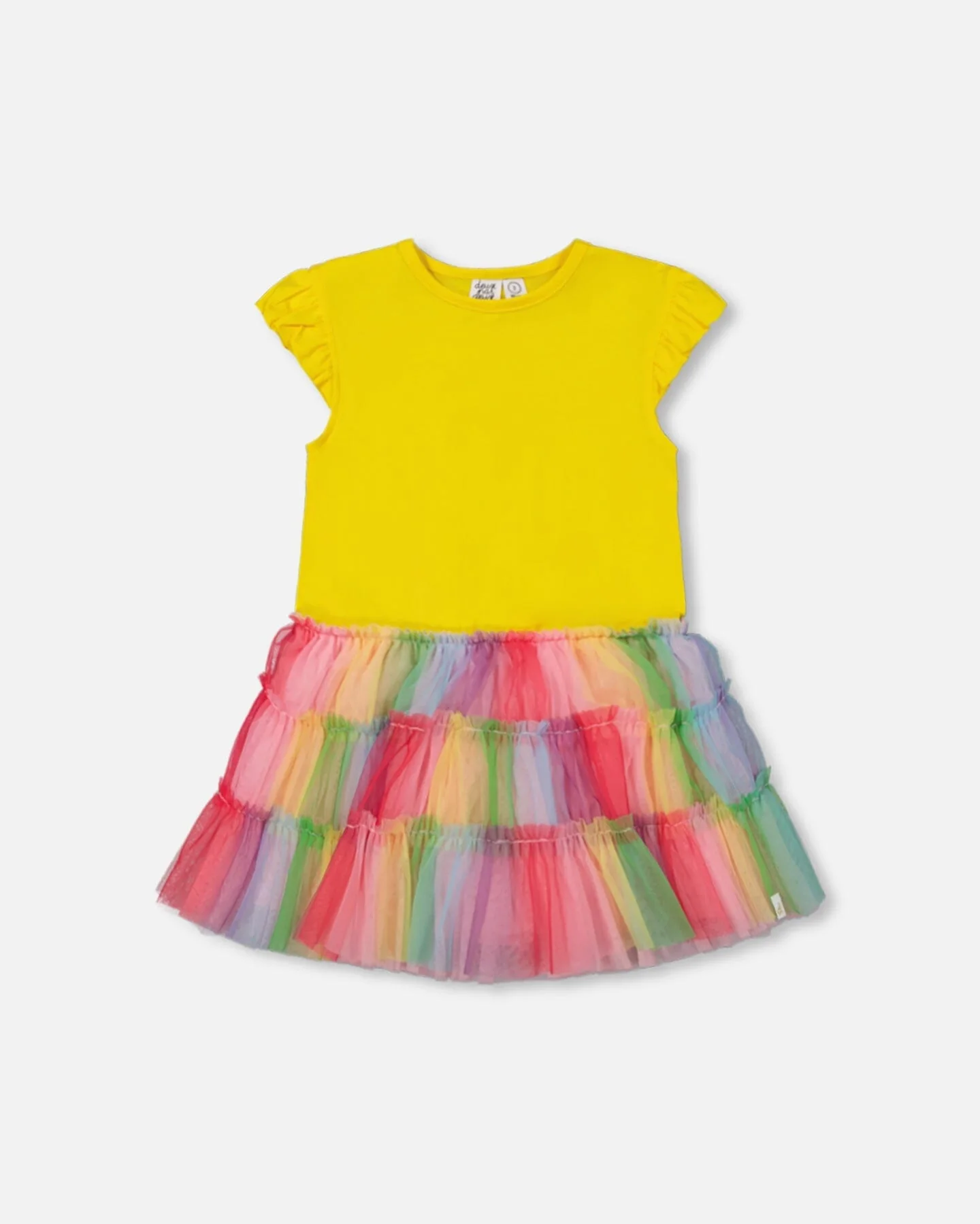 Short Sleeve Dress With Ruffle Tulle Skirt Multicolored - Deux par Deux