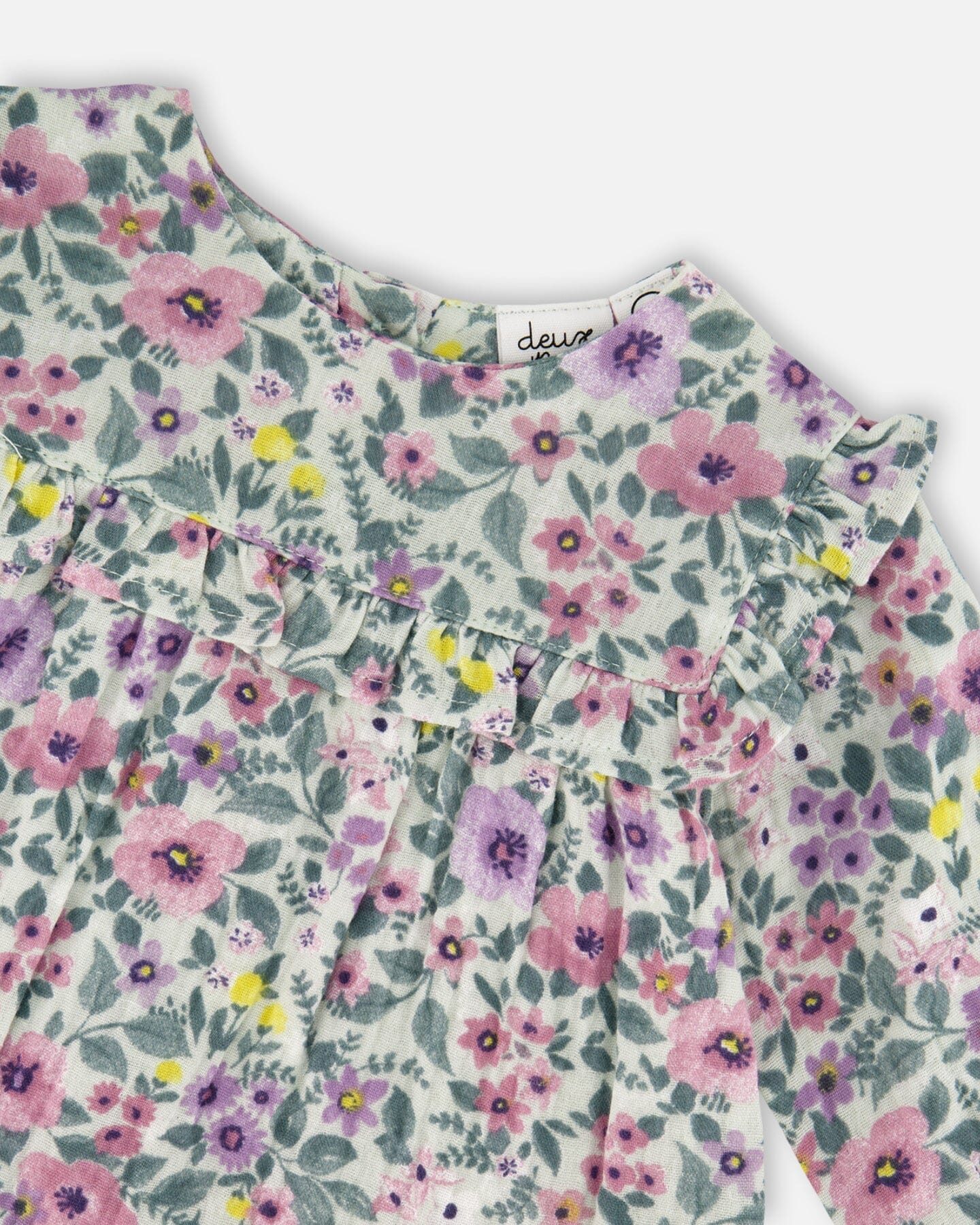 Printed Muslin Sage Floral Dress And Solid Leggings Set - Deux par Deux