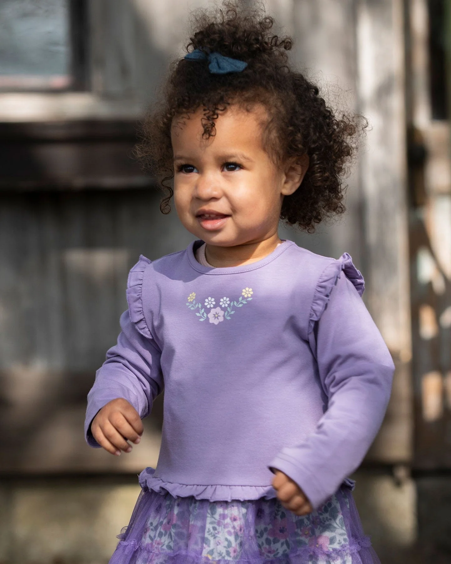 Bi-Material Dress With Muslin And Mesh Skirt Purple Gray - Deux par Deux