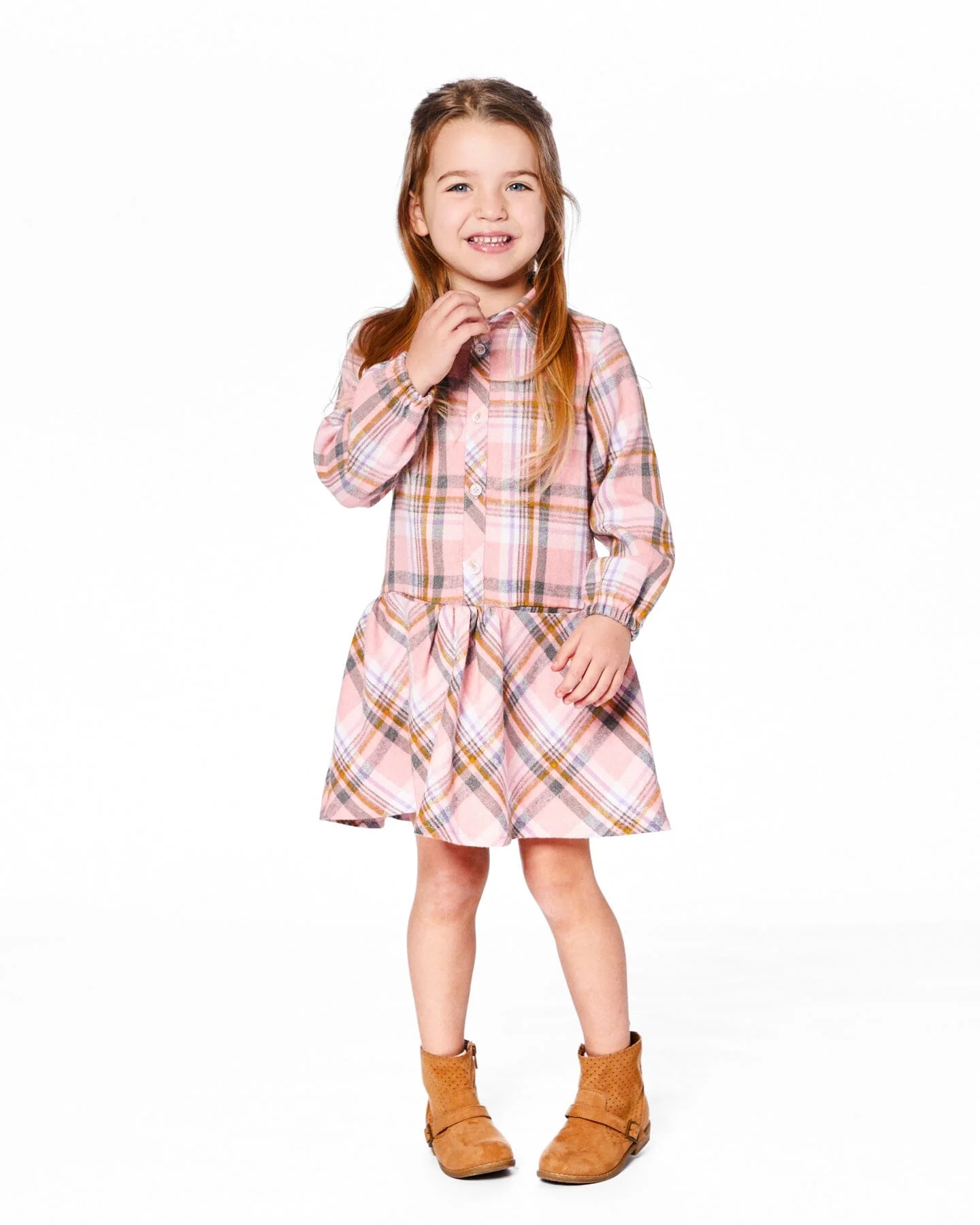 Shirt Plaid Dress With Frill Pink, Yellow And Gray - Deux par Deux