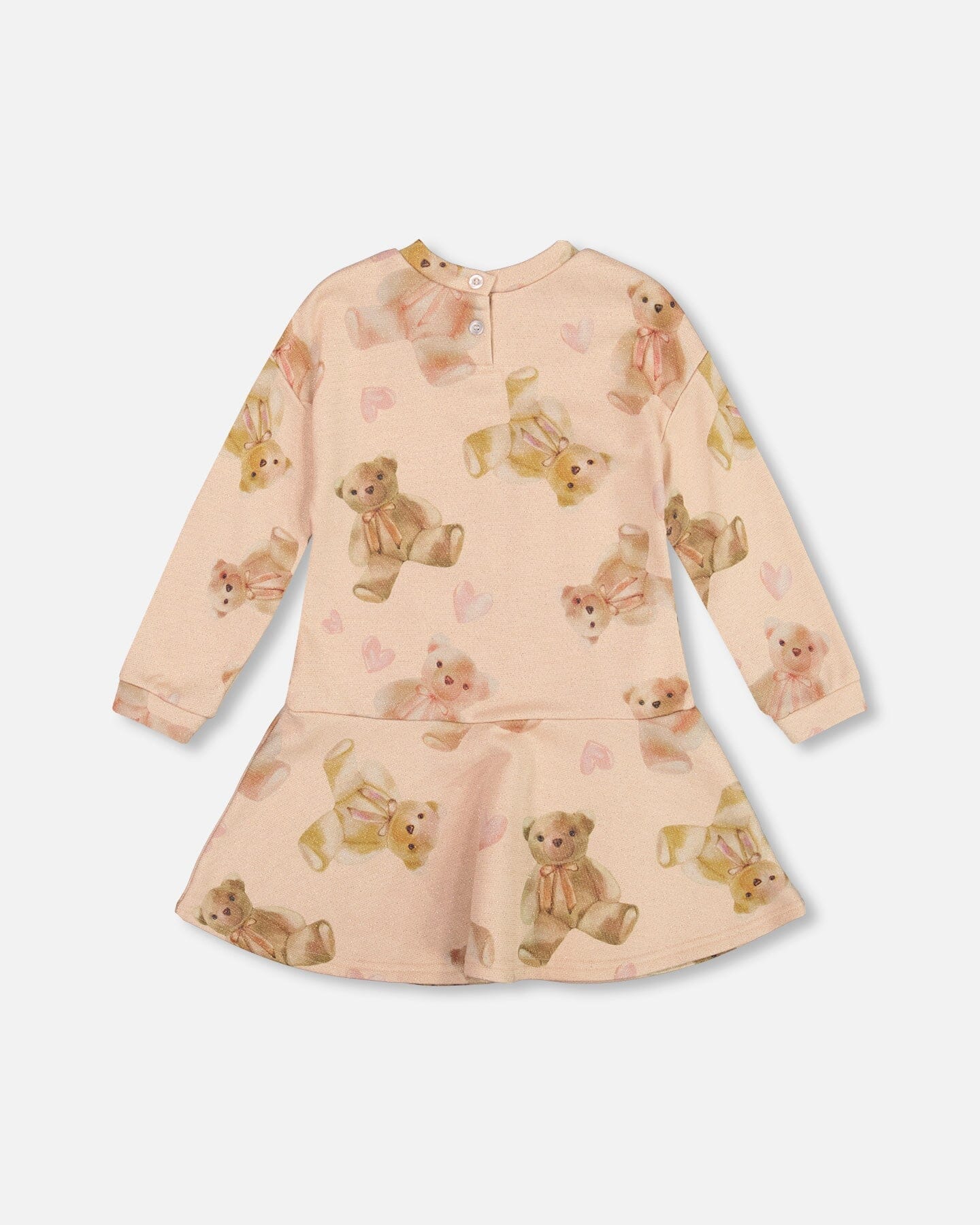 Glittering French Terry Dress Beige Teddy Bear Print - Deux par Deux
