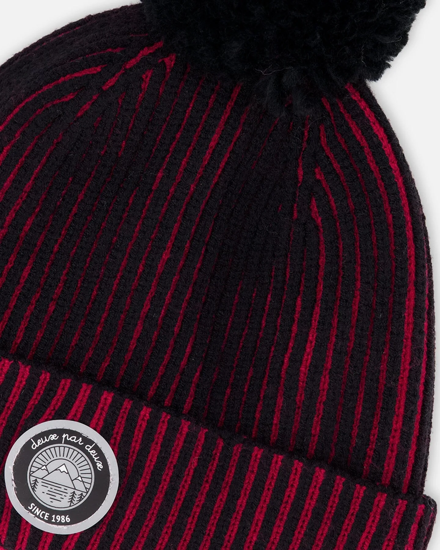 Lined Knit Pompom Hat Red And Black - Deux par Deux