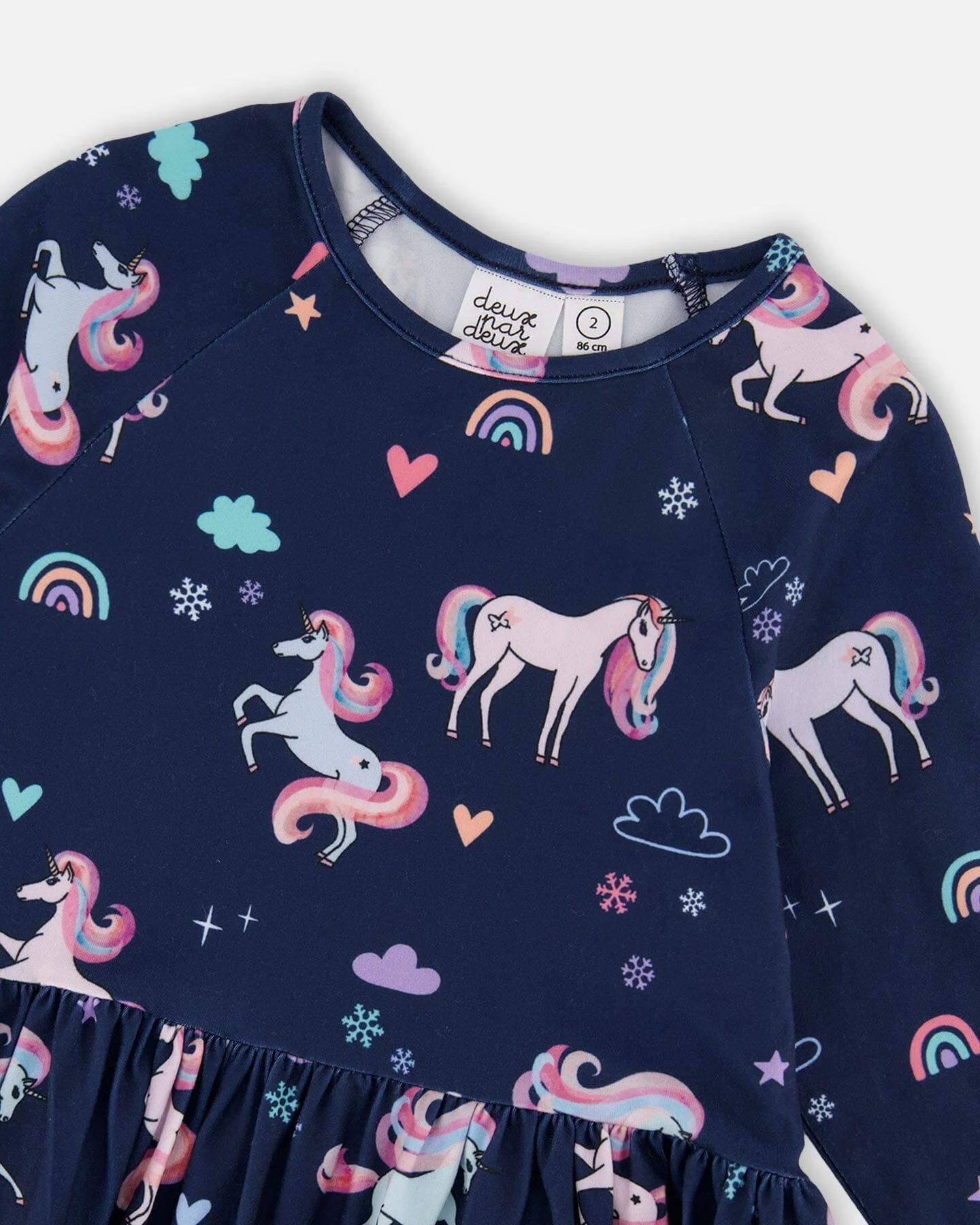 Jersey Dress With Pockets Navy Unicorn Print - Deux par Deux