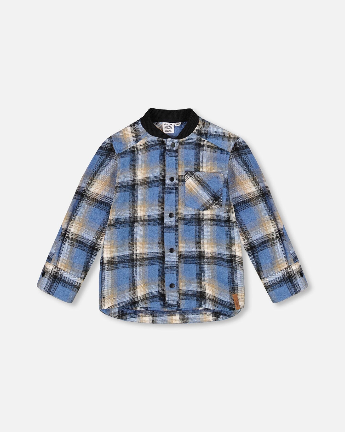Long Sleeve Brushed Plaid Button Down Shirt Avec Rib Collar - Deux par Deux