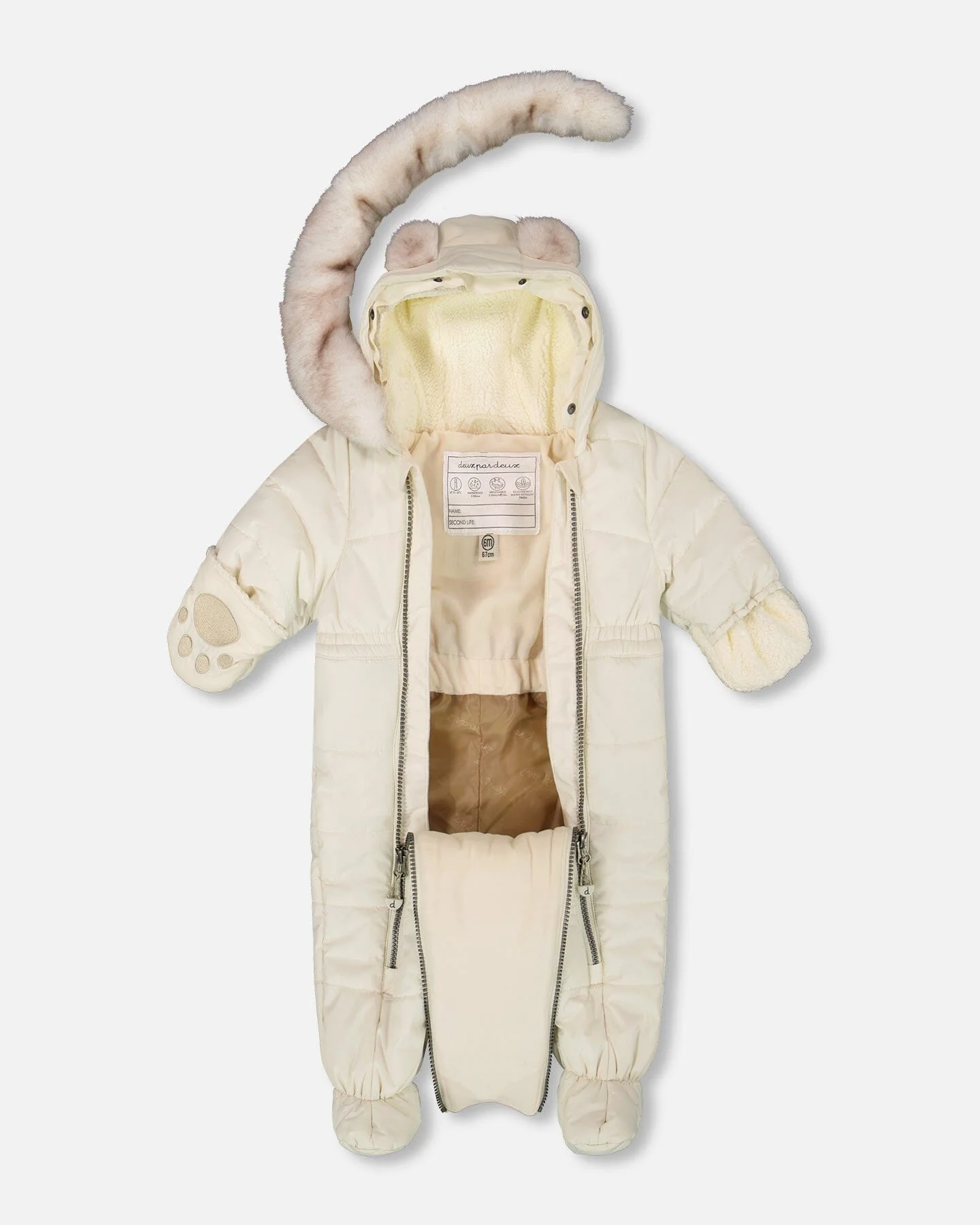 One-Piece Baby Layette Snowsuit Designed For Car Seat White Asparagus - Deux par Deux