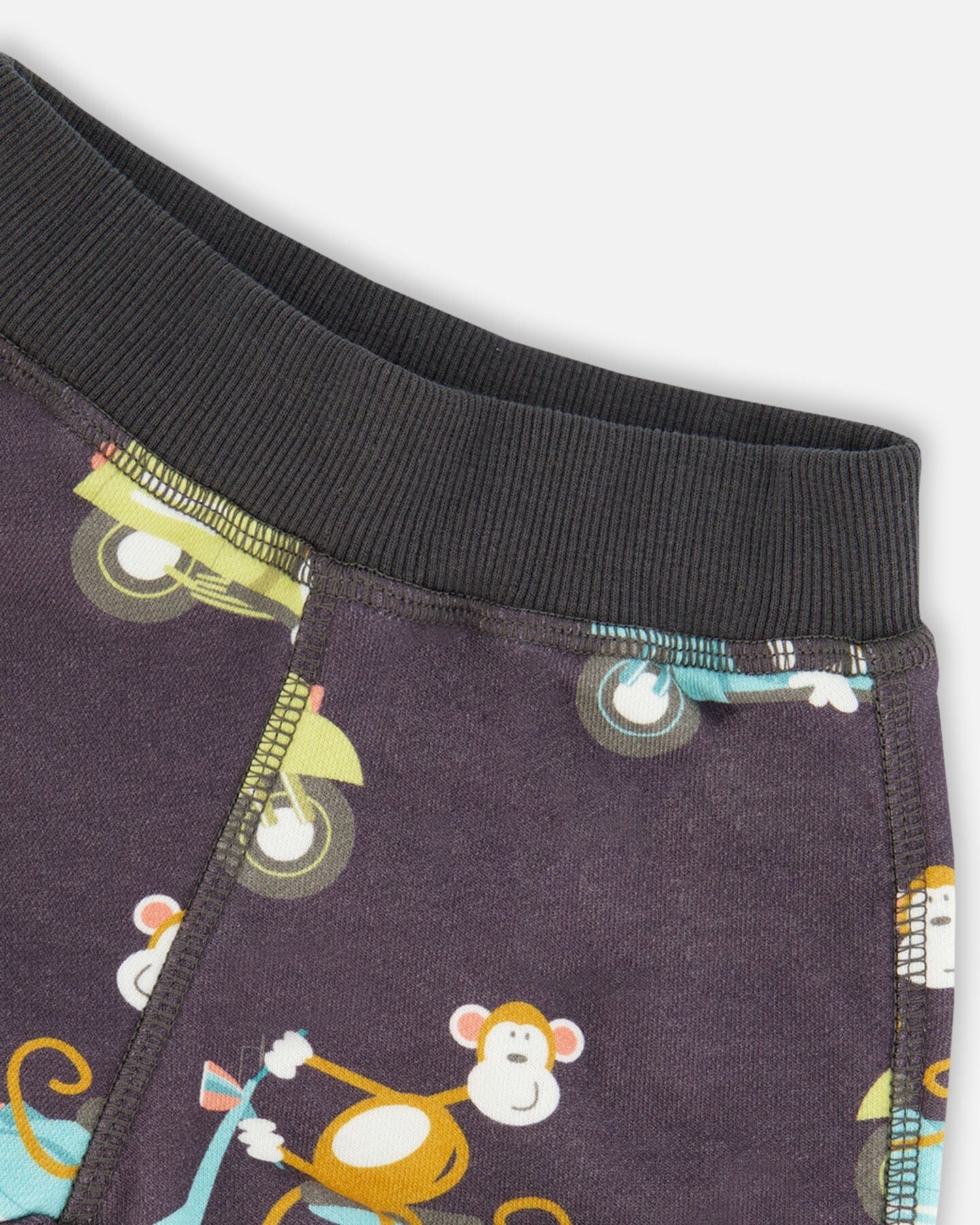 Two-Piece Top And Short Set Monkey On Navy And Turquoise Moped - Deux par Deux