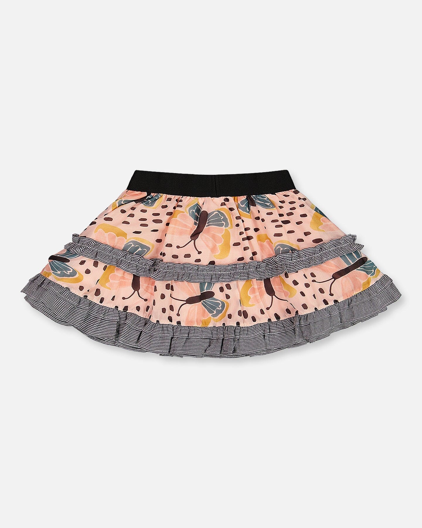 Printed Ruffle Skirt Black And Pink Butterflies - Deux par Deux