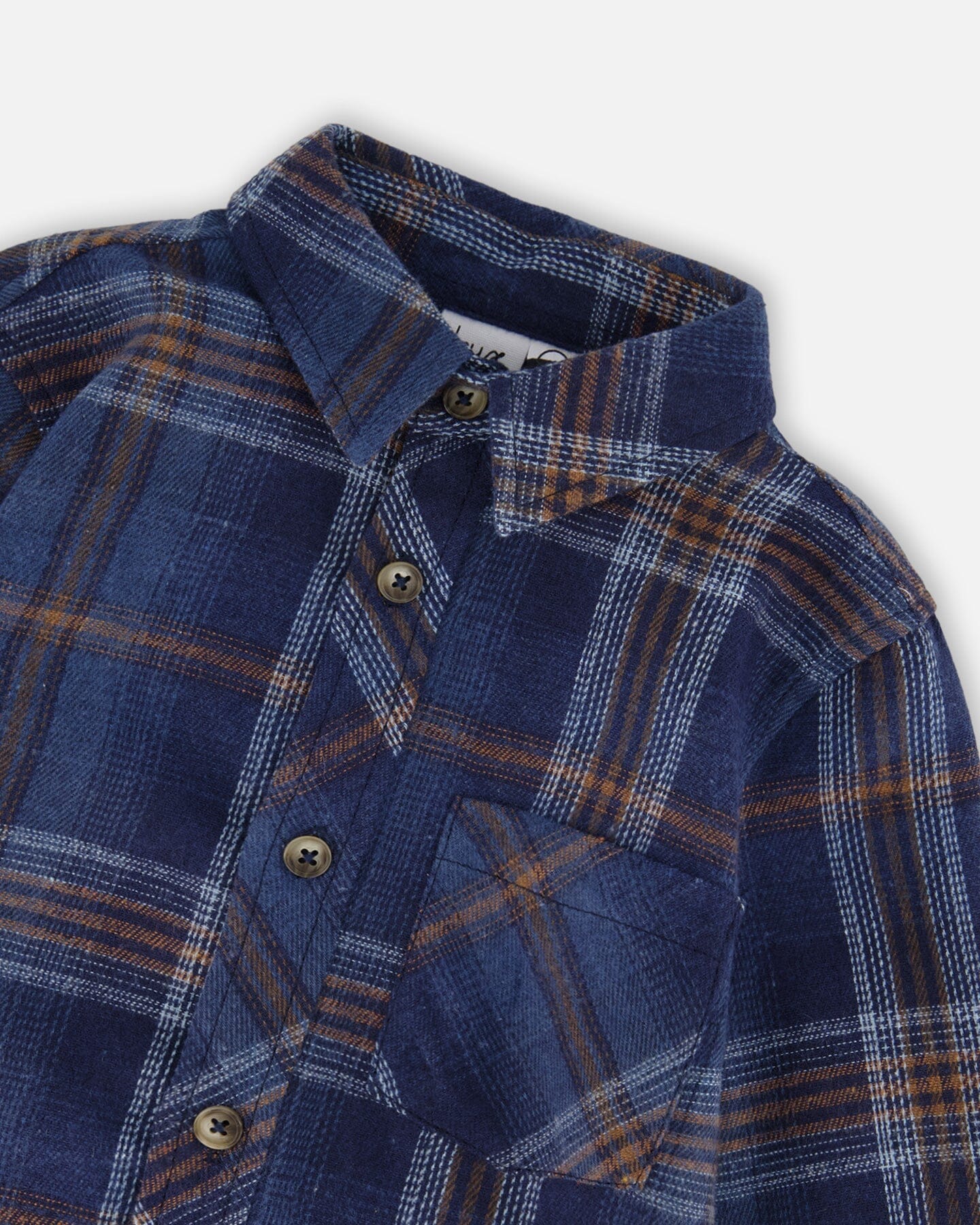Long Sleeve Flannel Shirt Blue And Brown Plaid - Deux par Deux