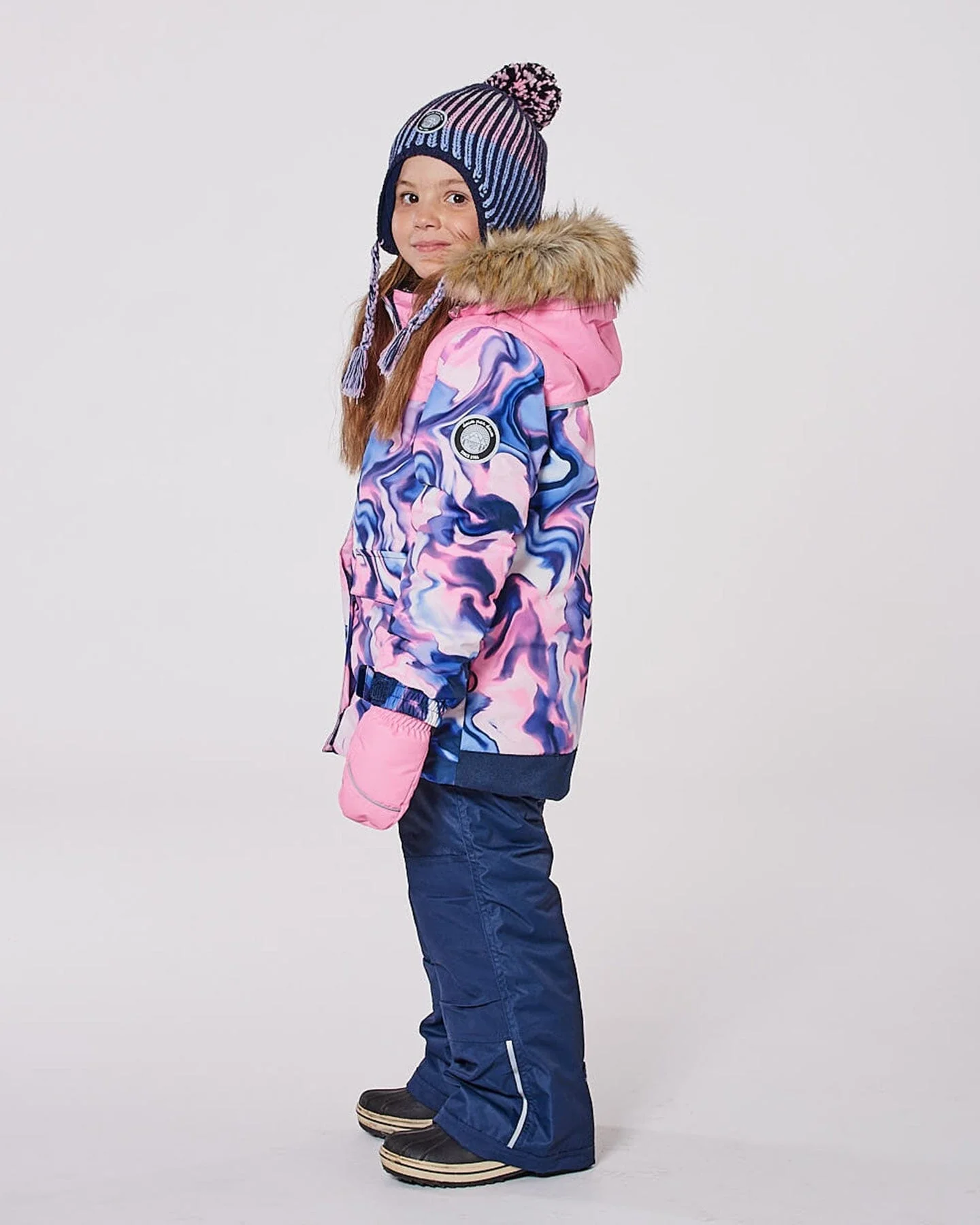 Lined Peruvian Knit Pompom Hat Black And Purple - Deux par Deux