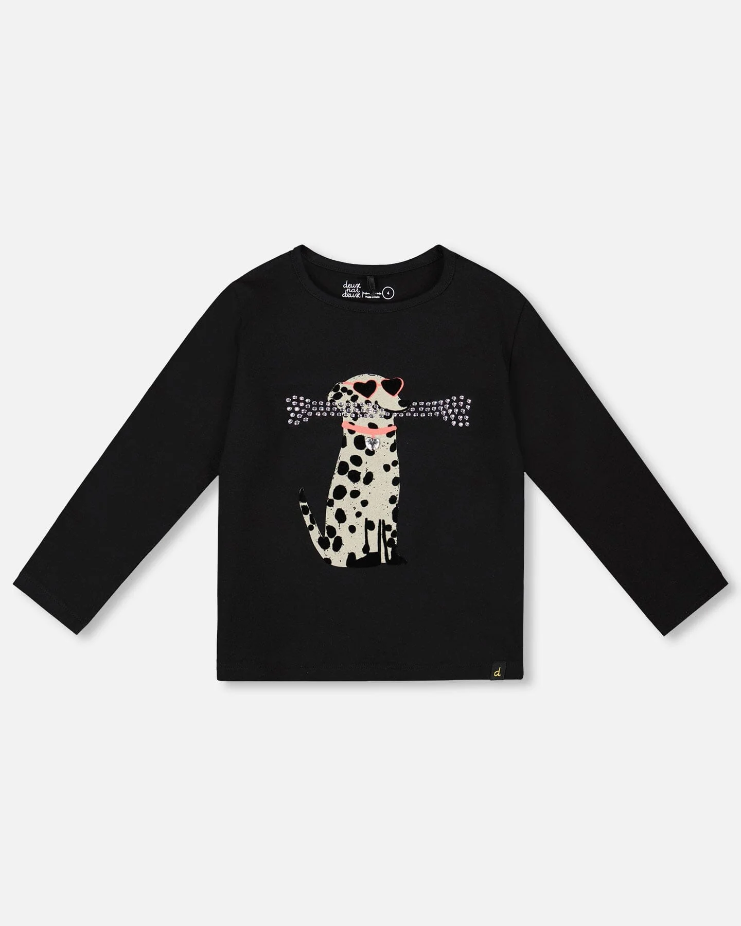 Organic Cotton T-Shirt Black With Dalmatian - Deux par Deux