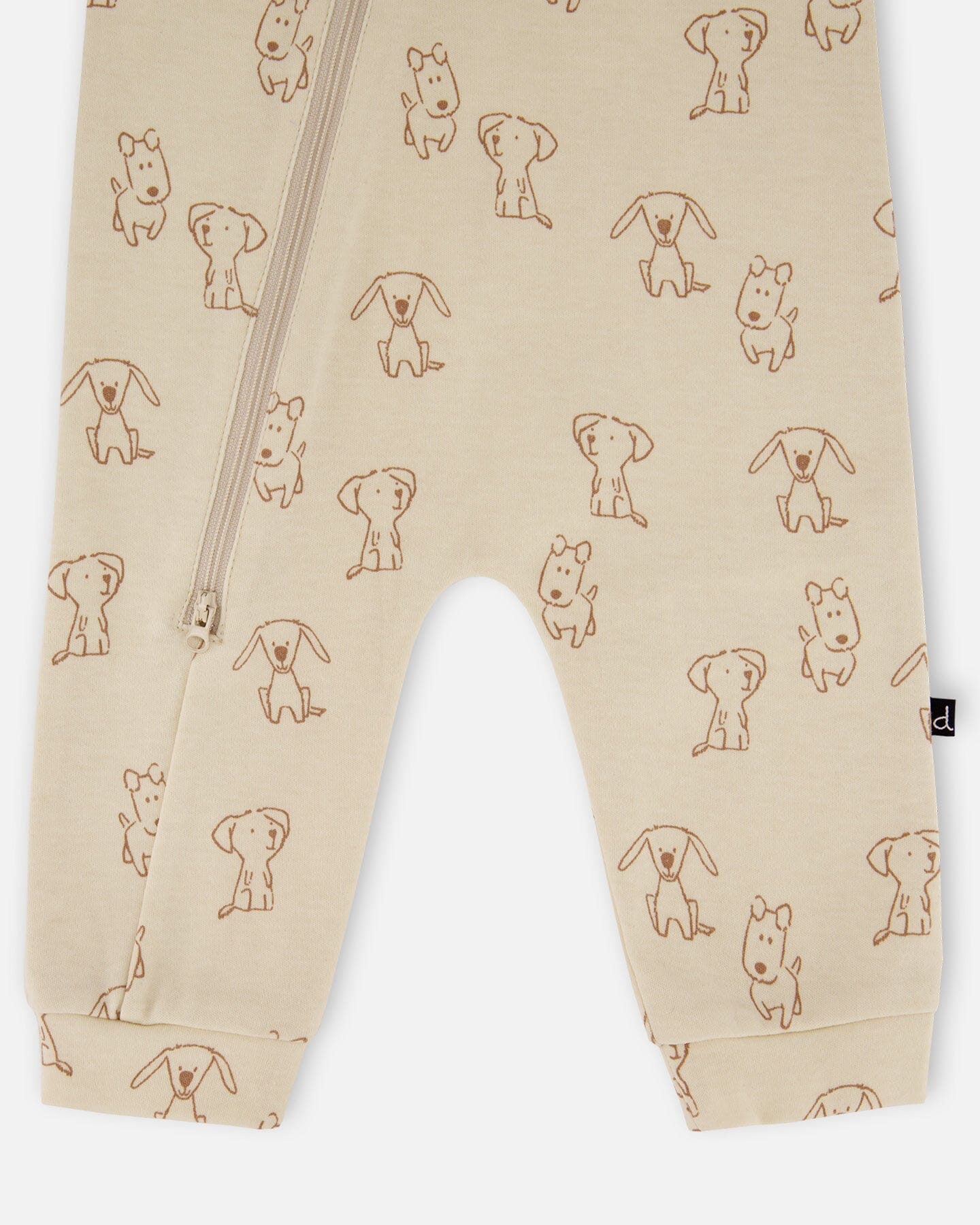 Organic Cotton Zipped Romper Beige Puppy Print - Deux par Deux