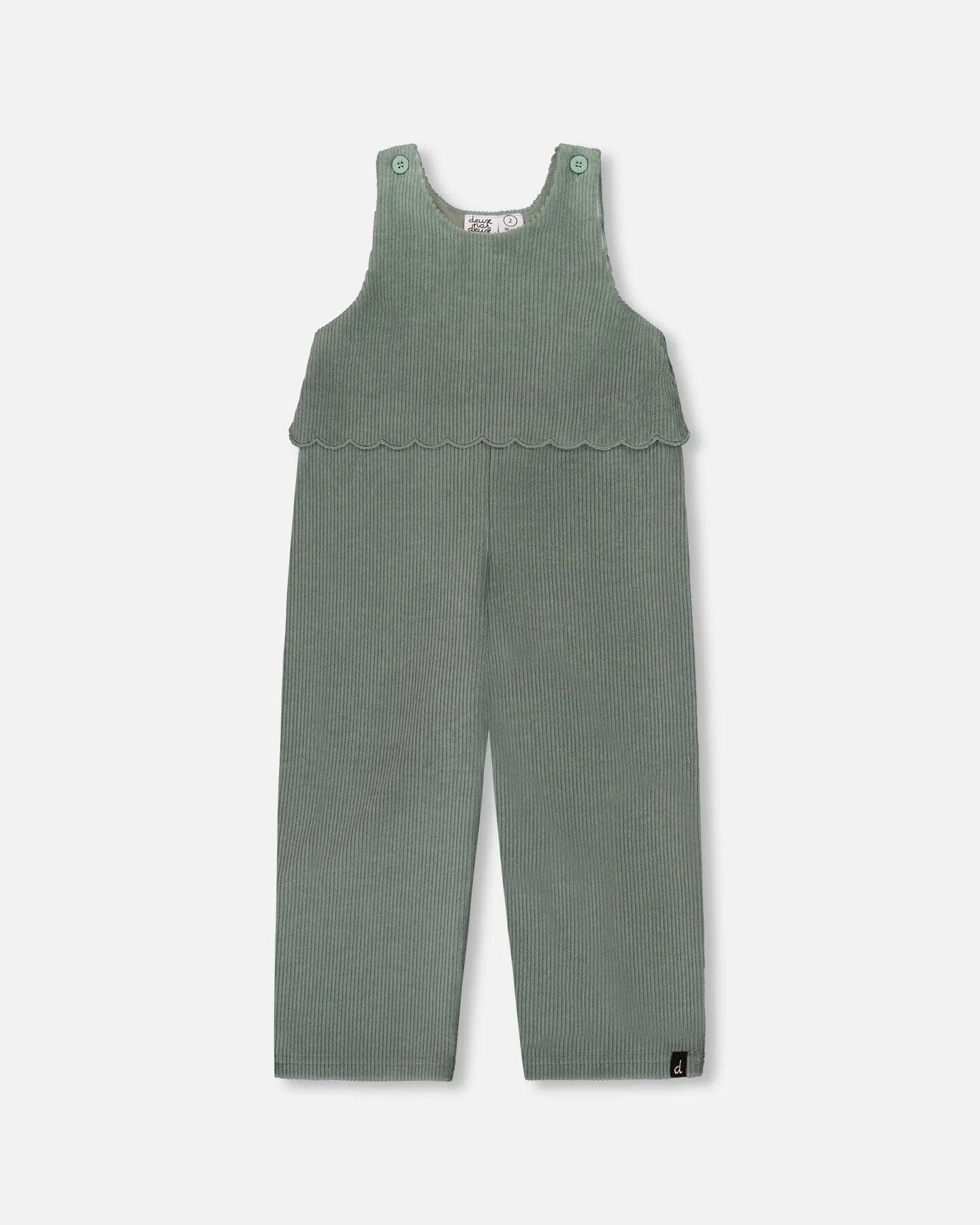 Stretch Velour Faux-Layered Overalls Jade Green - Deux par Deux