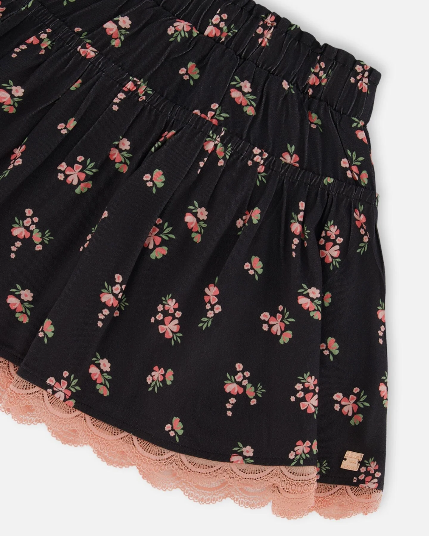 Printed Flowers Flare Viscose Skirt Black - Deux par Deux