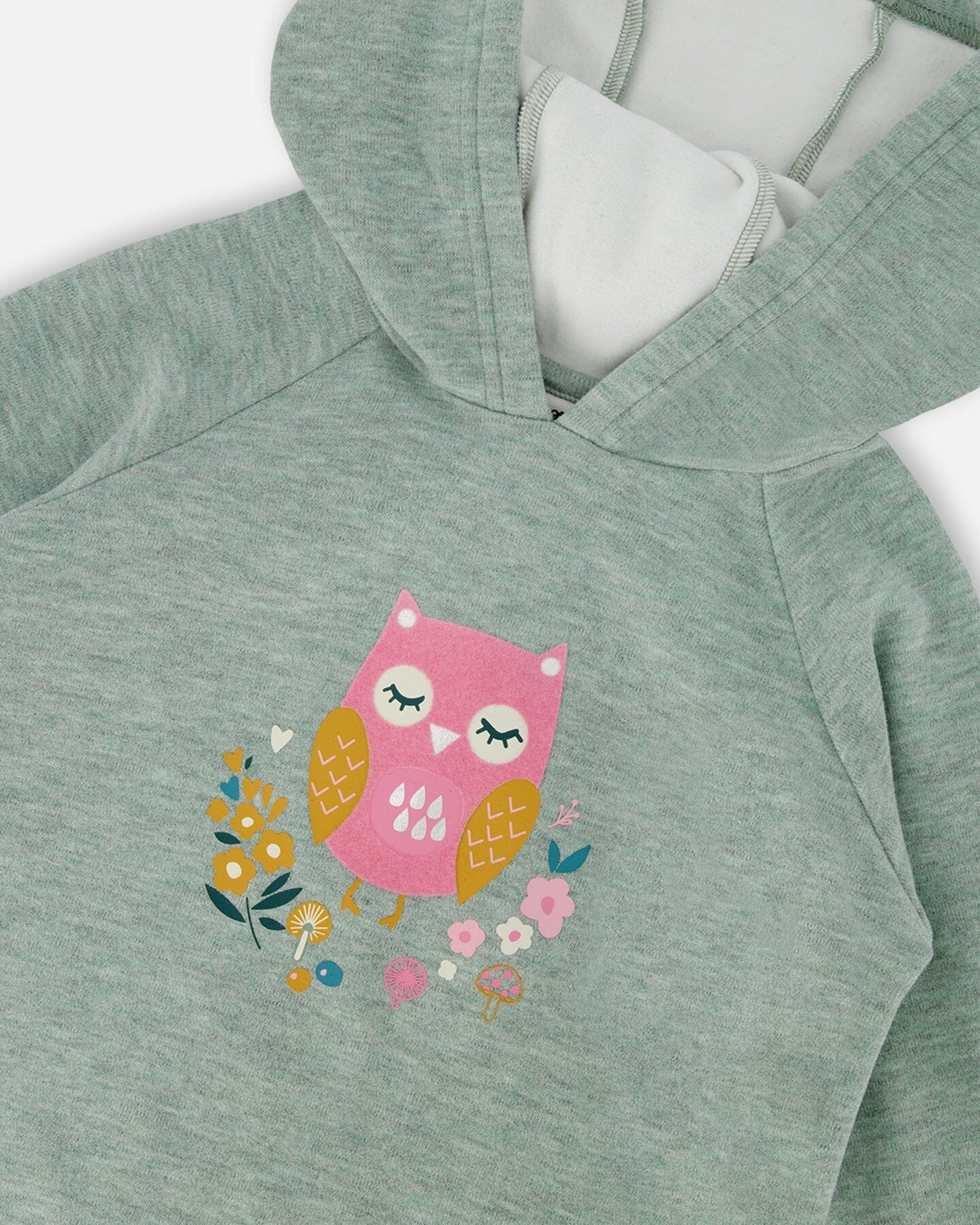 Hooded Tunic Sage Green With Owl Print - Deux par Deux