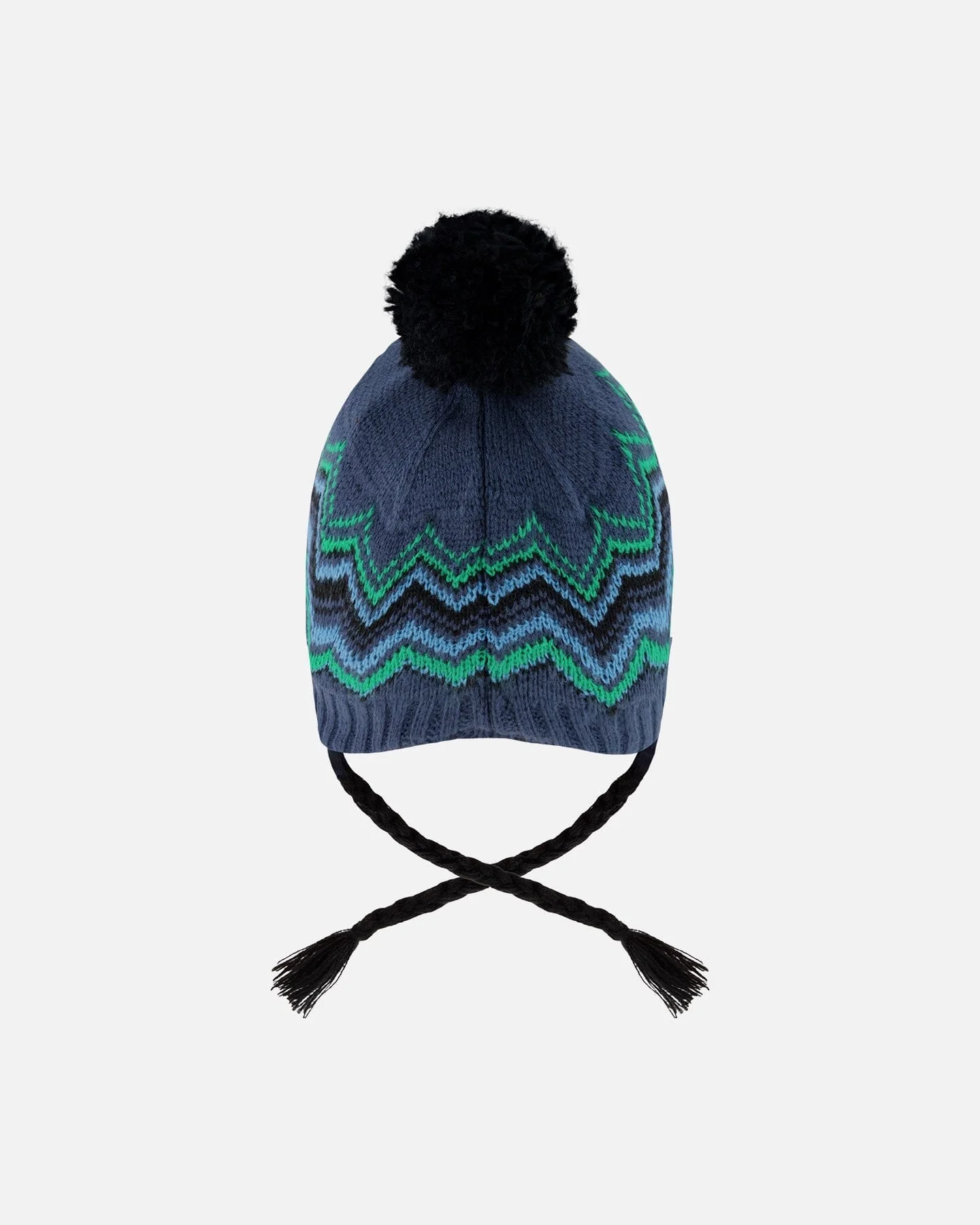 Lined Peruvian Knit Pompom Hat Blue And Green - Deux par Deux