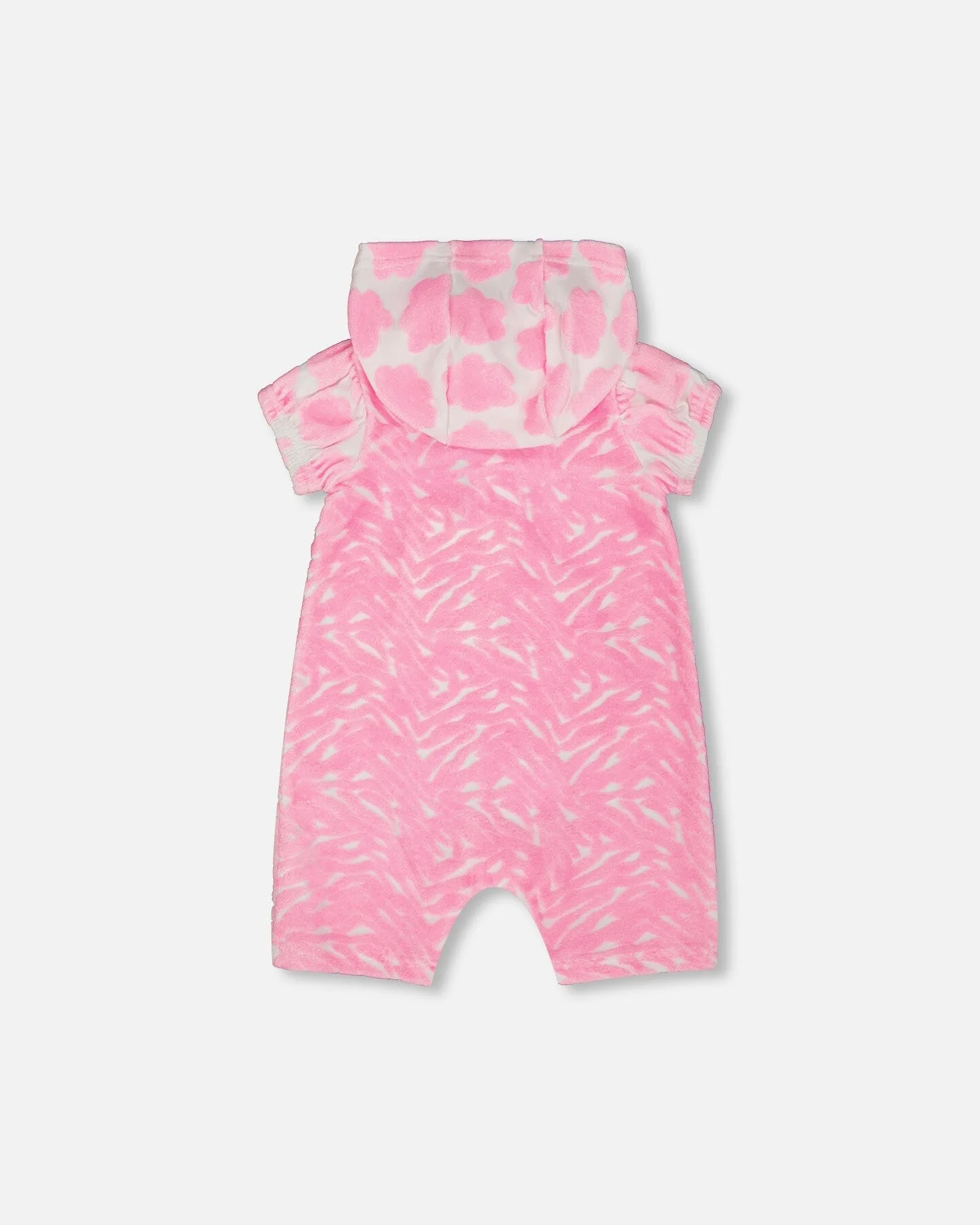 Printed Terry Romper With Hood Vibrant Pink And White - Deux par Deux