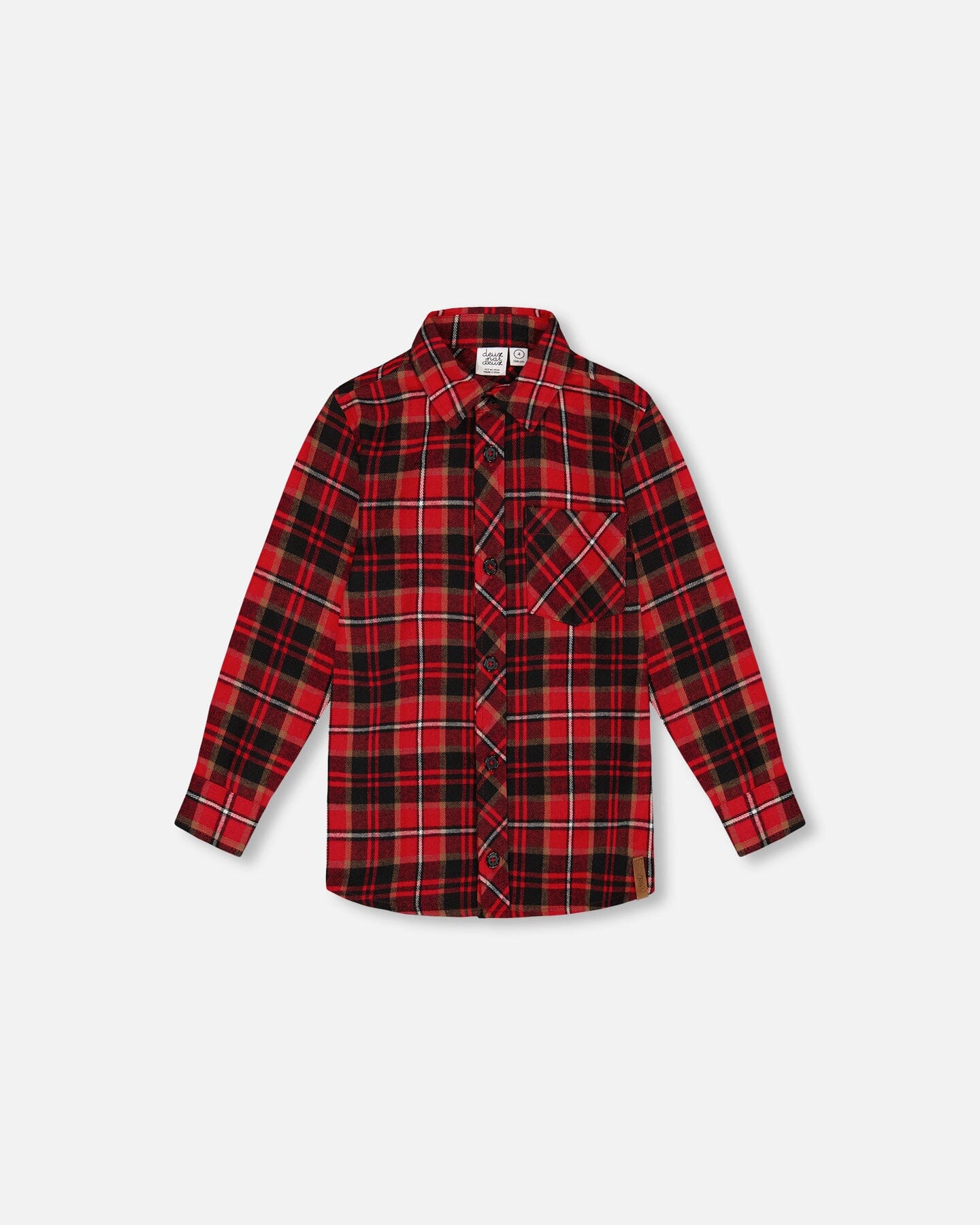 Long Sleeve Button Down Flannel Shirt Plaid Black And Red - Deux par Deux