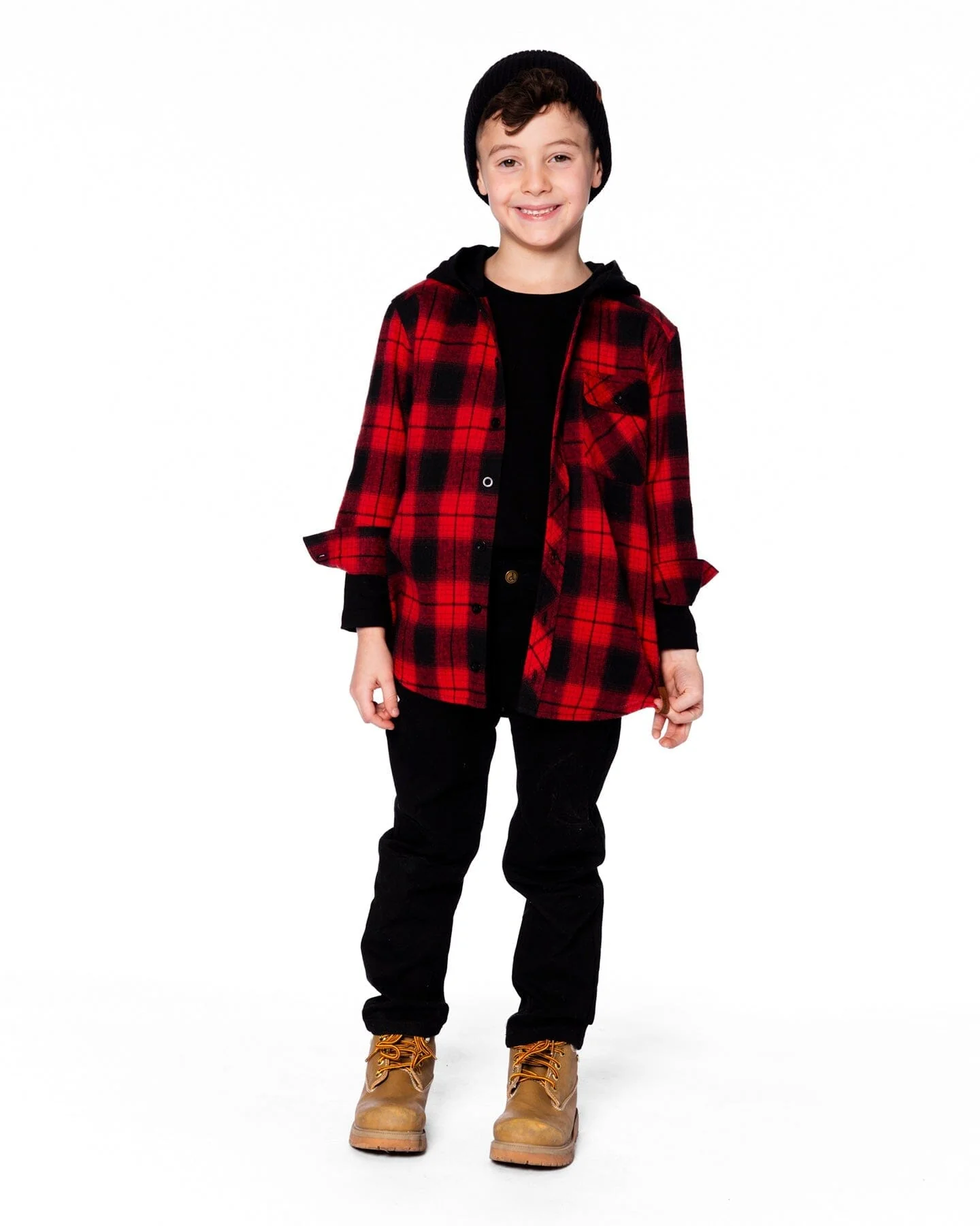 Plaid Flannel Shirt With Hoodie Red And Black - Deux par Deux