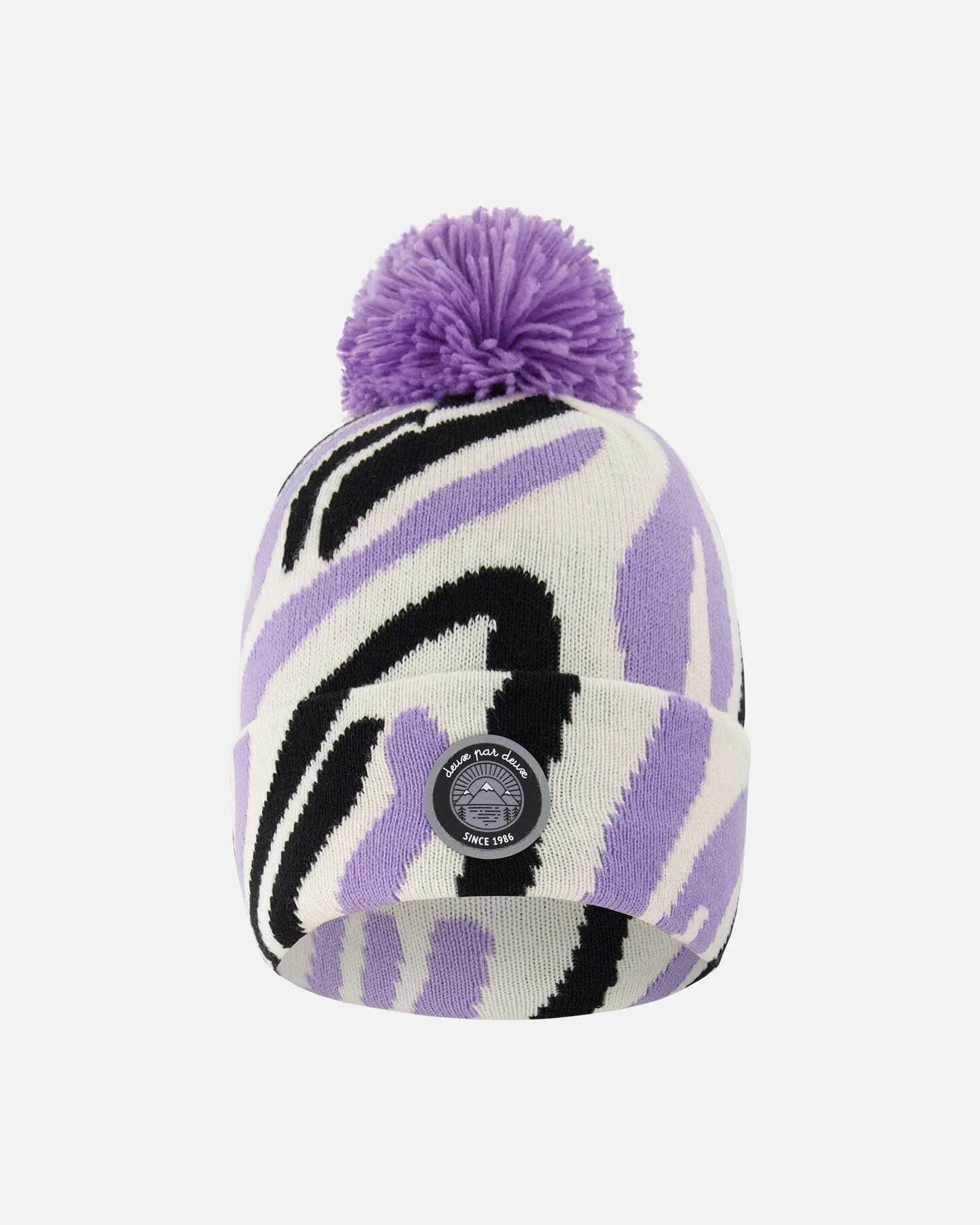 Lined Knit Pompom Hat Black, White And Lilac - Deux par Deux