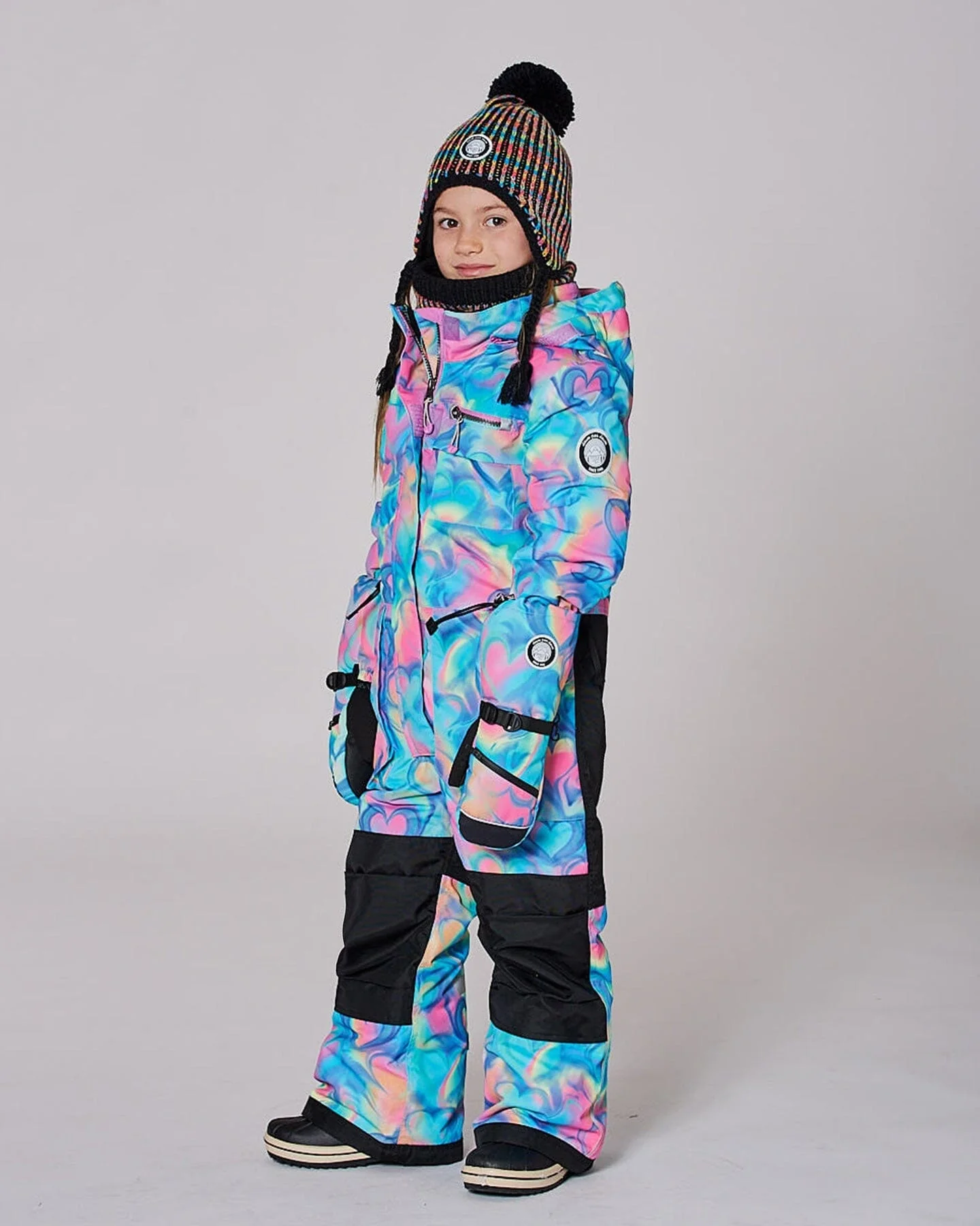 One-Piece Play Snowsuit Rainbow Heart Print - Deux par Deux
