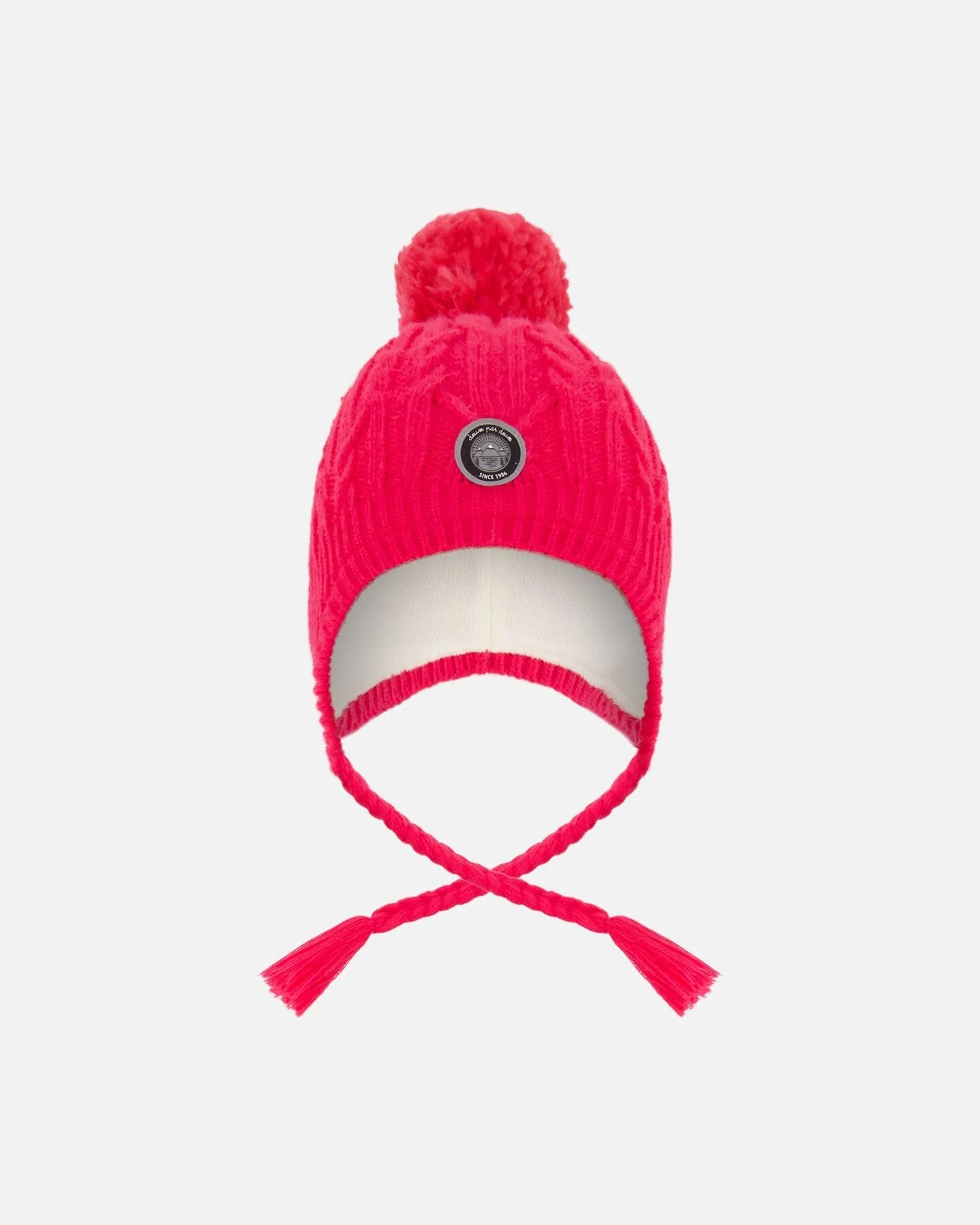Lined Winter Hat With Pompom Flash Coral - Deux par Deux