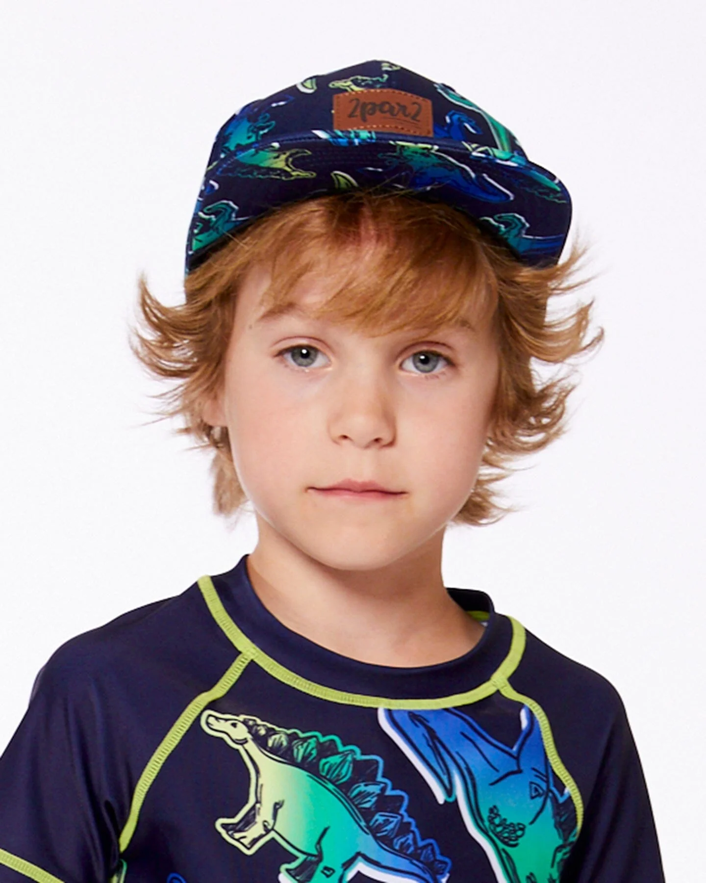 Printed Cap Blue And Green Dino On Navy - Deux par Deux