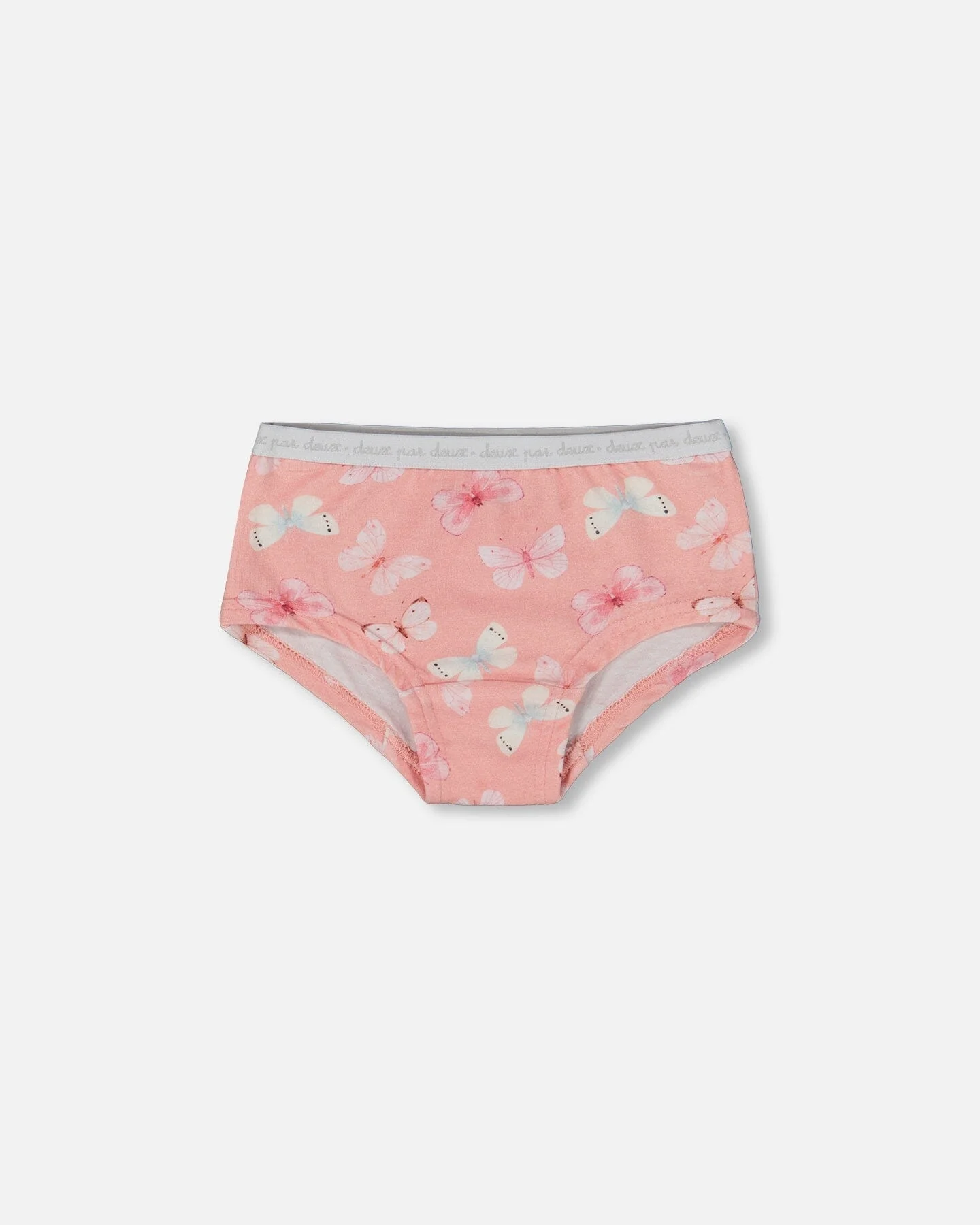 Printed Organic Cotton Boyshort Panty Pink And Blue Butterflies On Old Pink - Deux par Deux