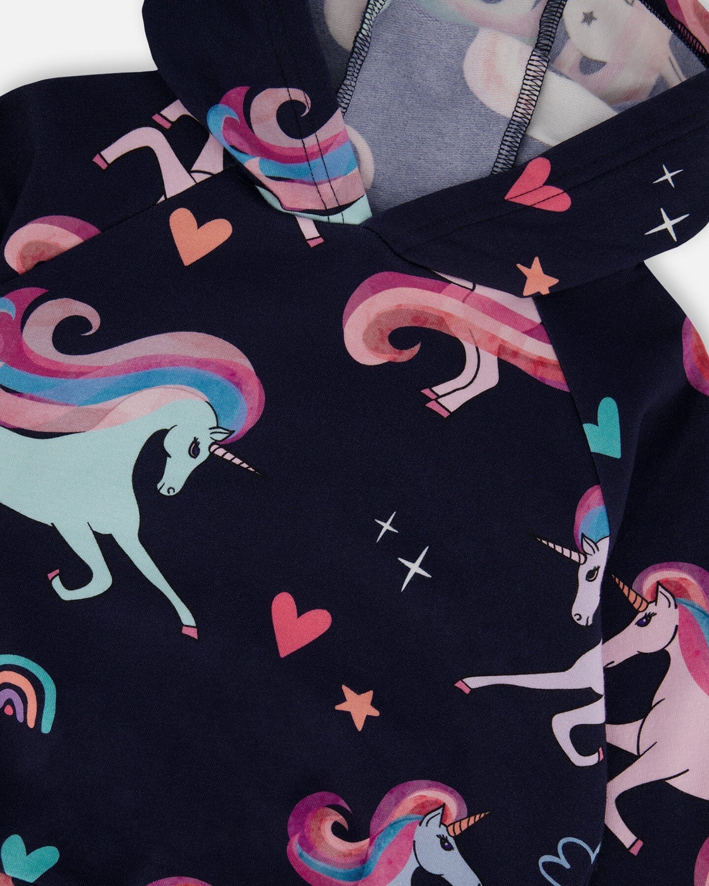 Pullover Fleece Hoodie Navy Unicorn Print - Deux par Deux