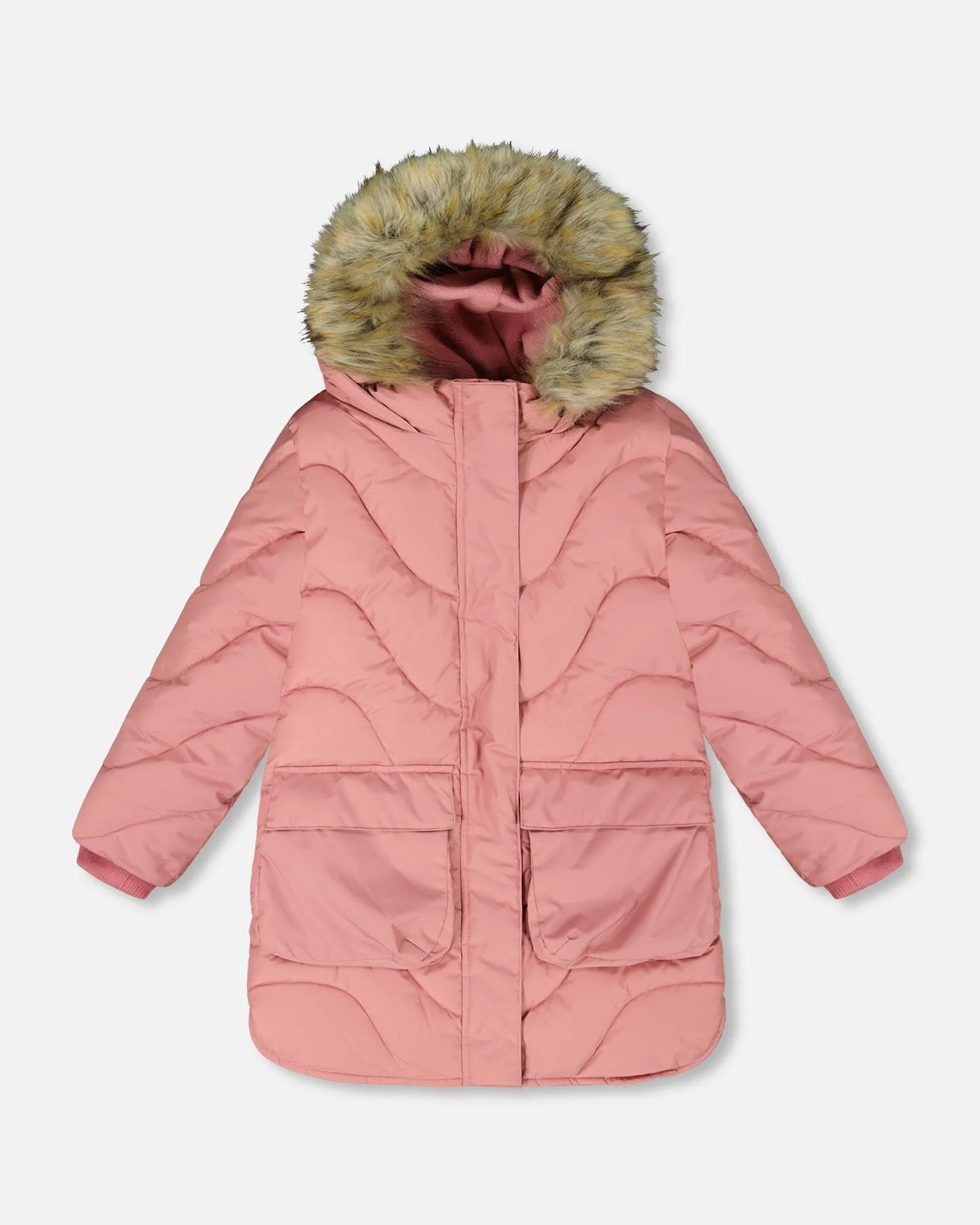 Long Wavy Quilt Puffy Winter Coat Dusty Pink - Deux par Deux