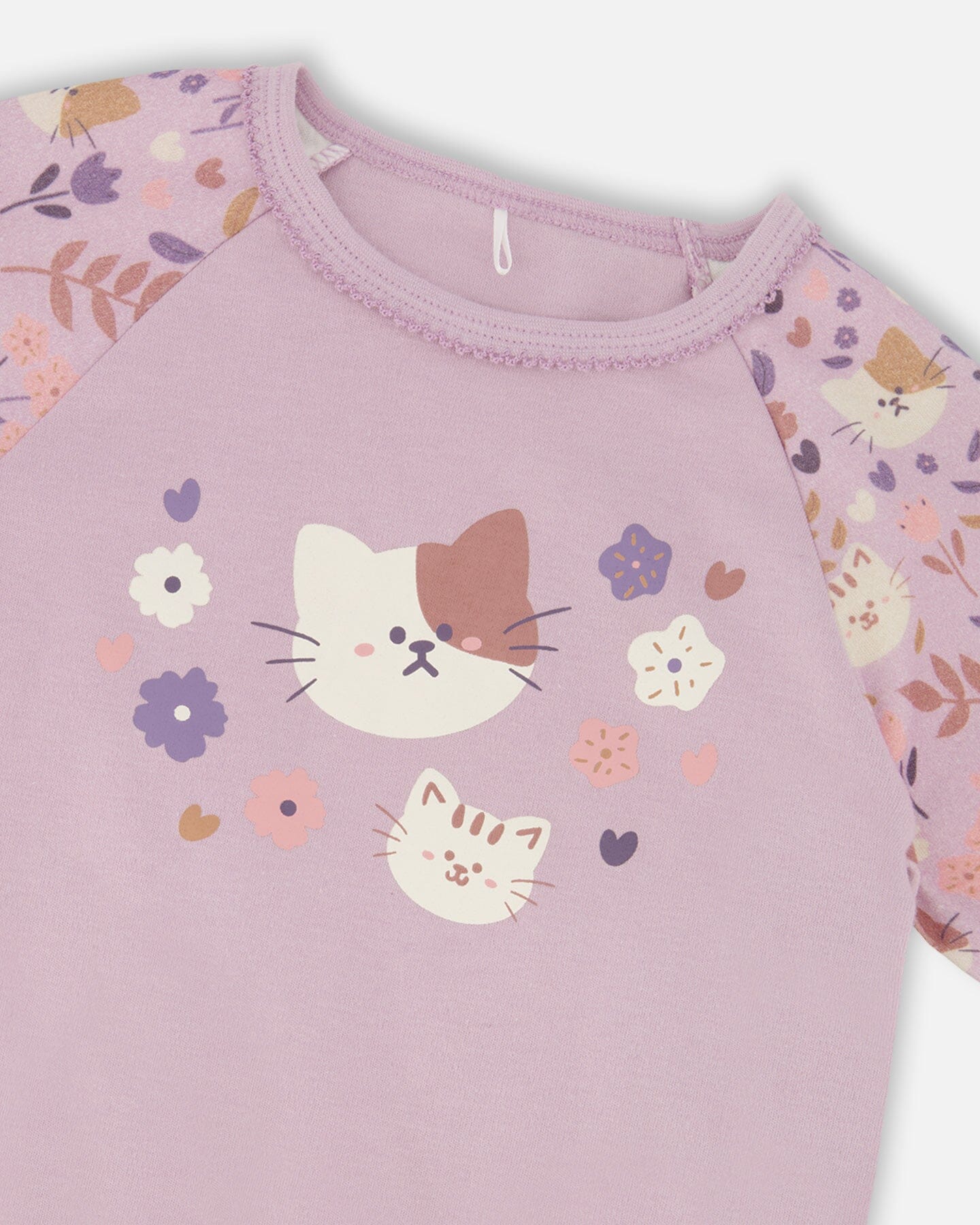 Organic Cotton Two-Piece Pajamas Lilac Cat Print - Deux par Deux