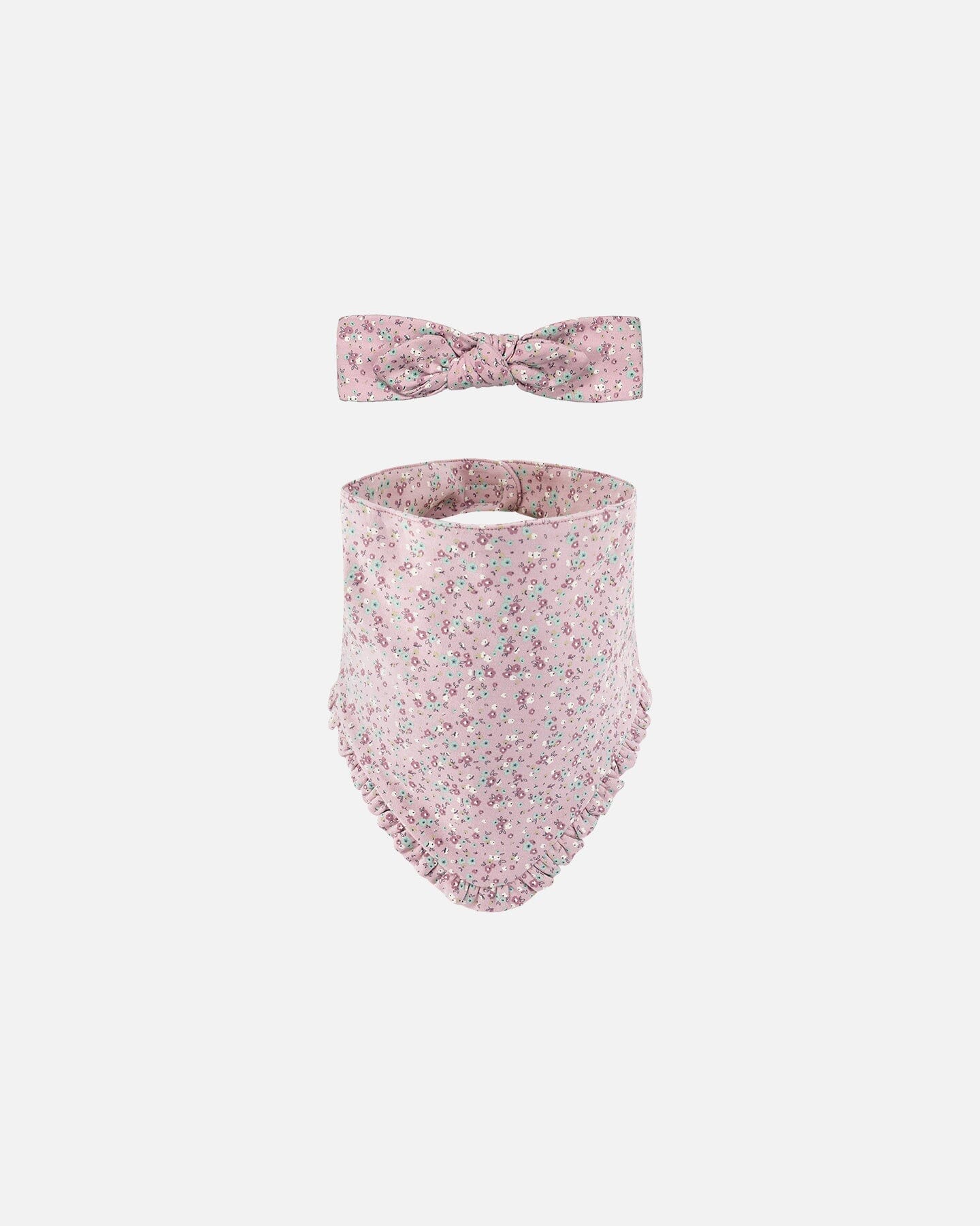 Organic Cotton Headband And Bib Set Mauve Little Flower Print - Deux par Deux