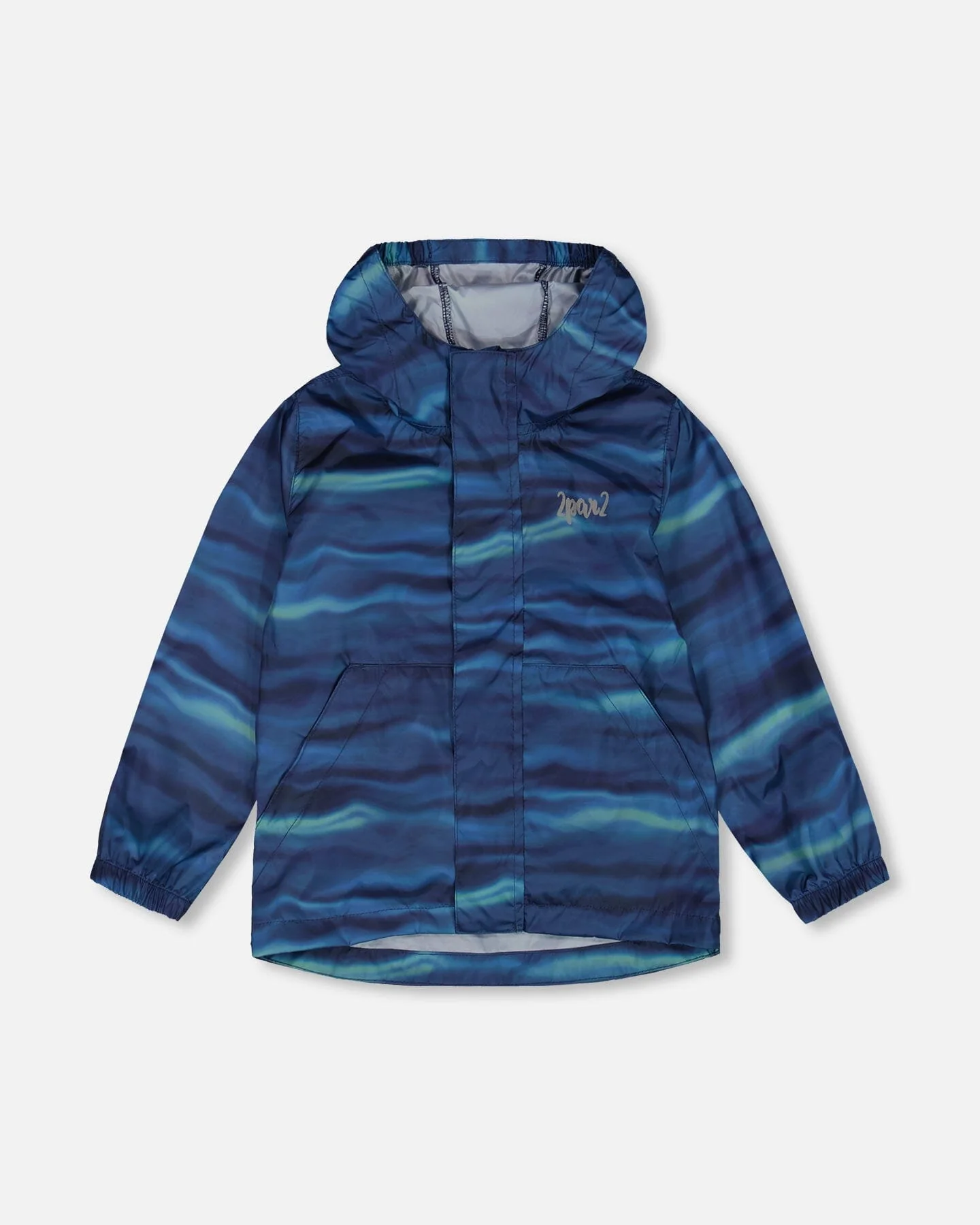 Printed Packable Windbreaker Blue Wave And Black - Deux par Deux