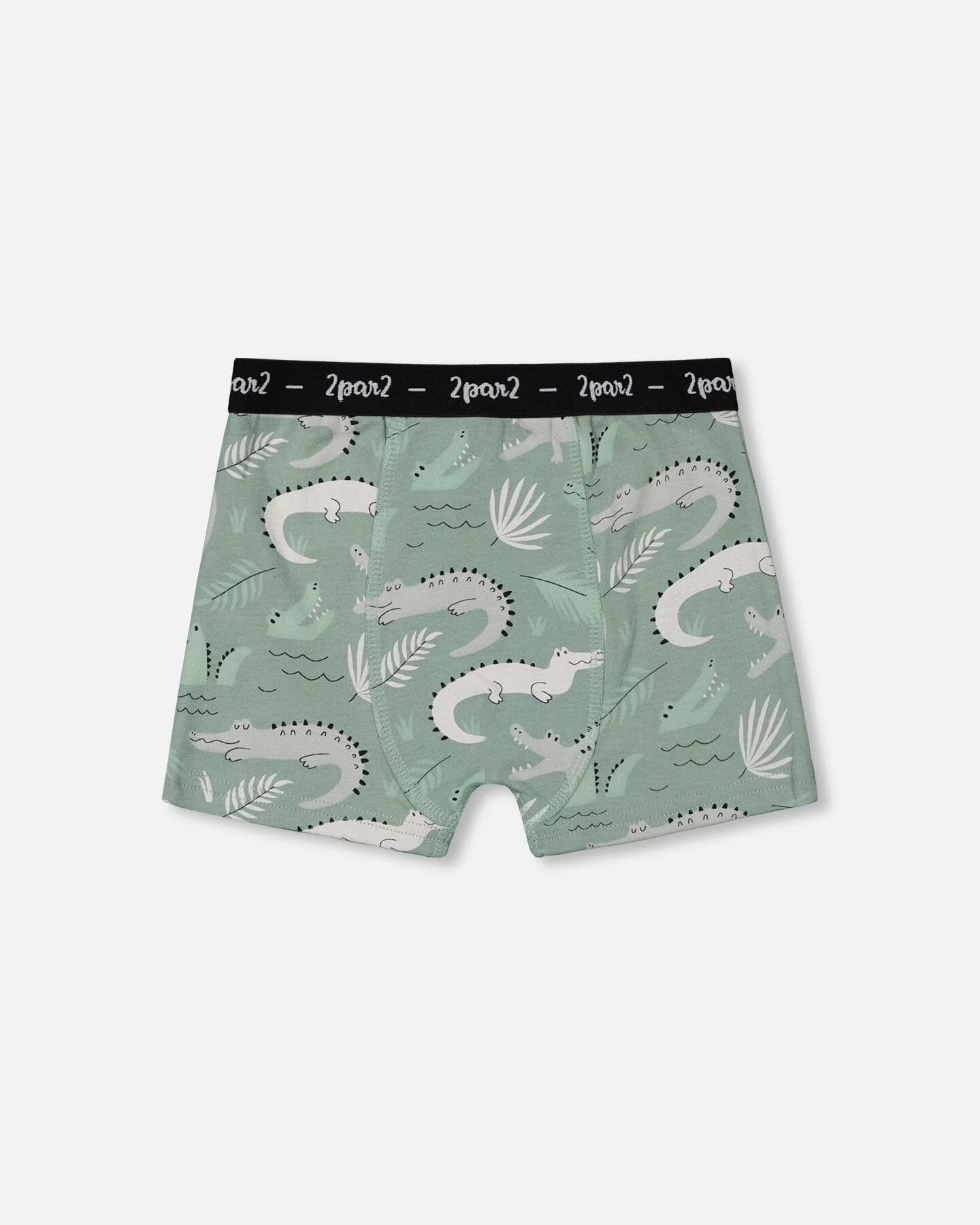 Printed Organic Cotton Boxer Shorts Light Sage And Gray Crocodile - Deux par Deux