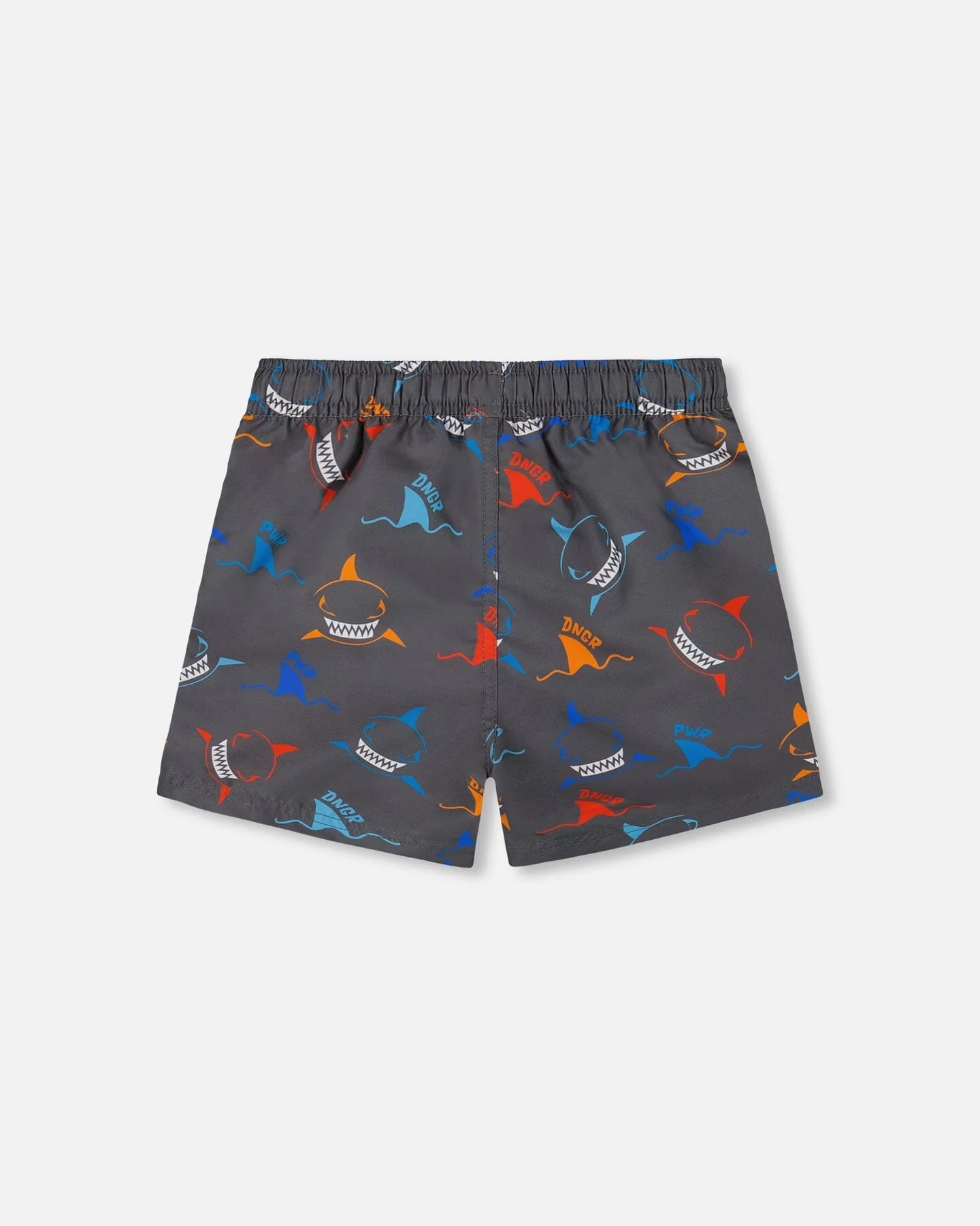 Printed Boardshorts Orange, Red, And Blue Sharks On Gray - Deux par Deux