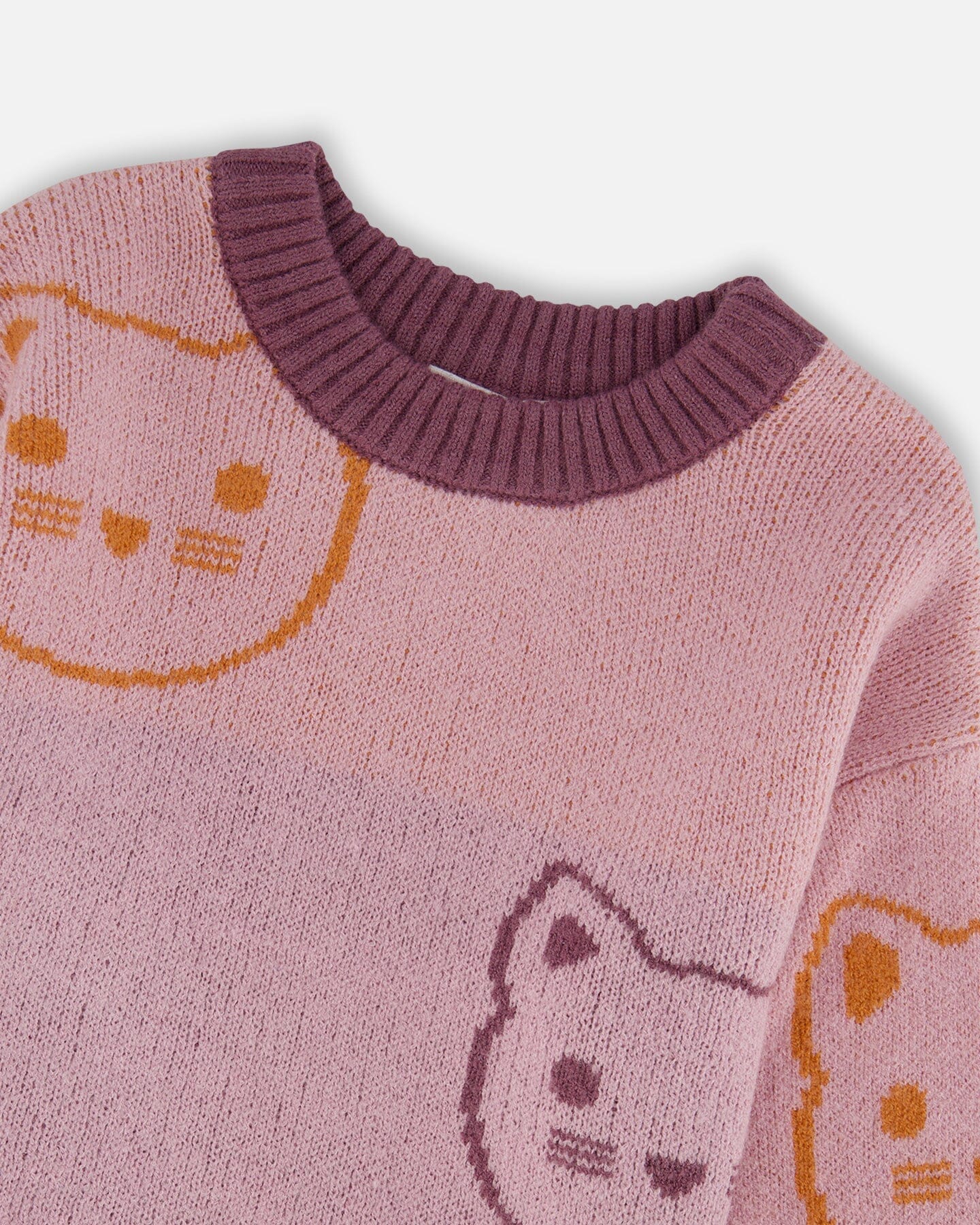 Knit Jacquard Sweater Dusty Pink With Cats - Deux par Deux
