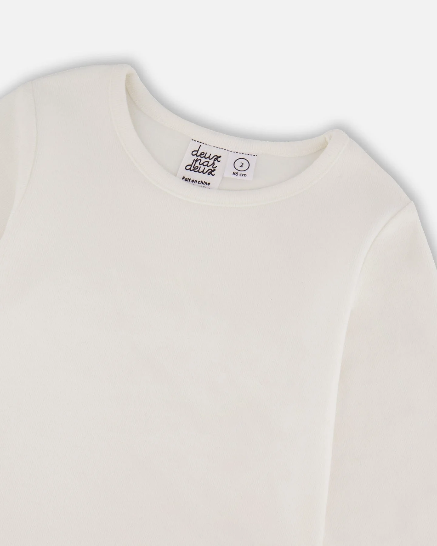 Jersey Top Off-White With Embroidered Floral Sleeves - Deux par Deux