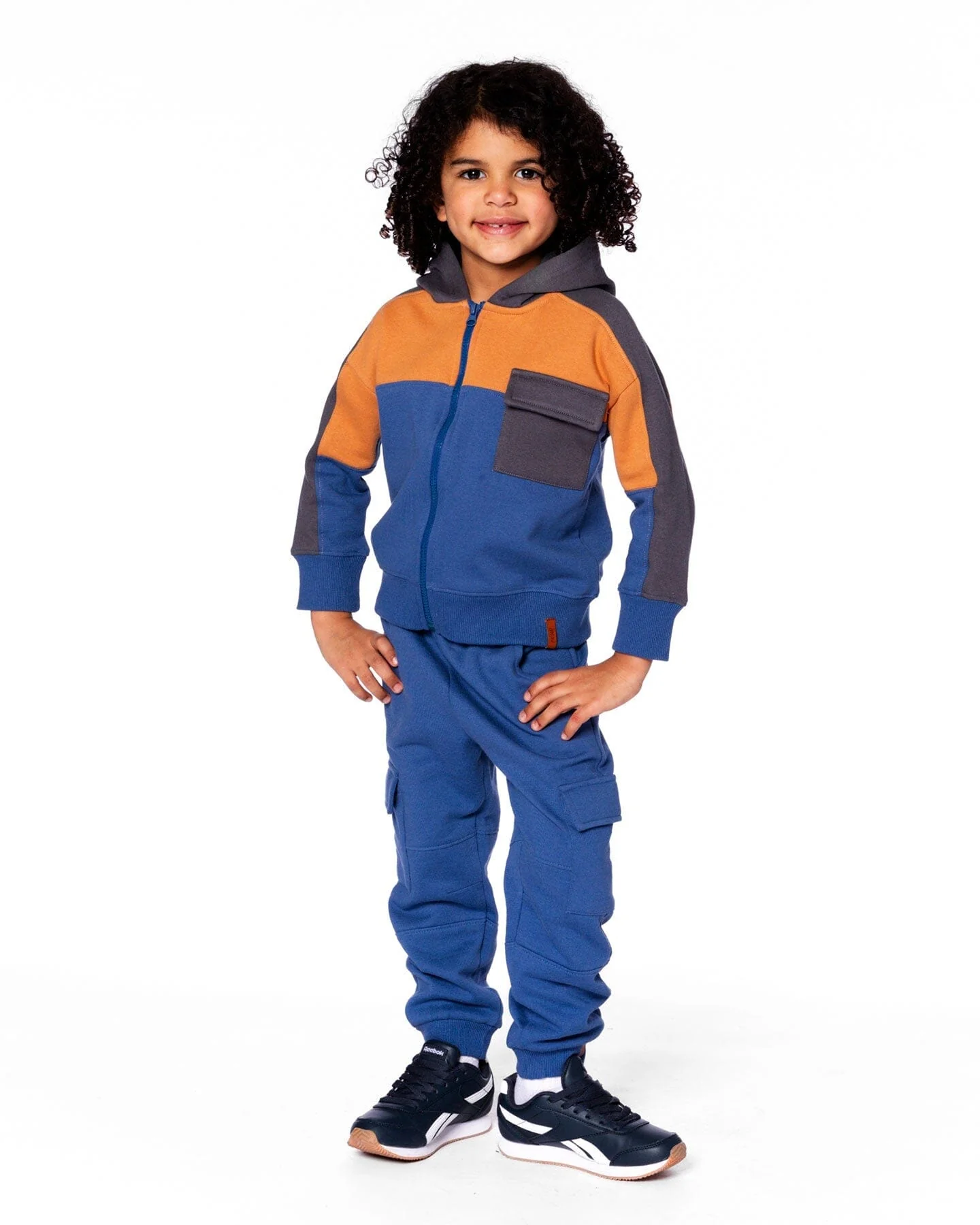 Full Zip Fleece Color Block Sweatshirt Blue - Deux par Deux